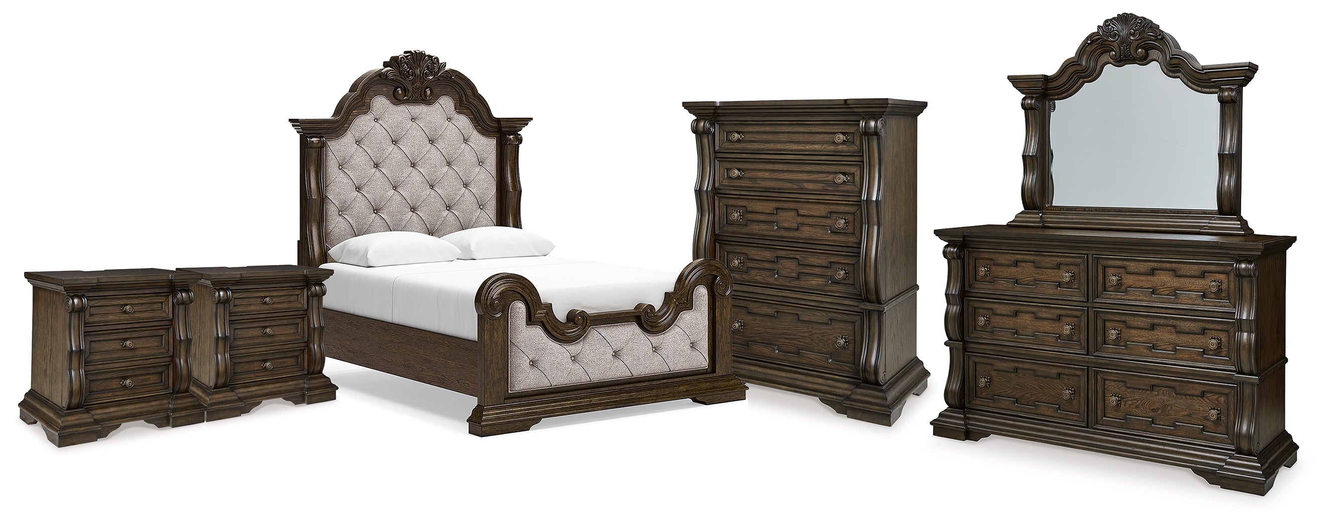 Diamond Furniture - Ashley Furniture - Maylee Queen Panel Bed, Dresser, Mirror, Chest and 2 Nightstands - Queen Panel Bed, Dresser, Mirror, Chest and 2 Nightstands - B947B16