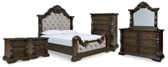 Diamond Furniture - Ashley Furniture - Maylee King Upholstered Bed, Dresser, Mirror, Chest and 2 Nightstands - King Upholstered Bed, Dresser, Mirror, Chest and 2 Nightstands - B947B13