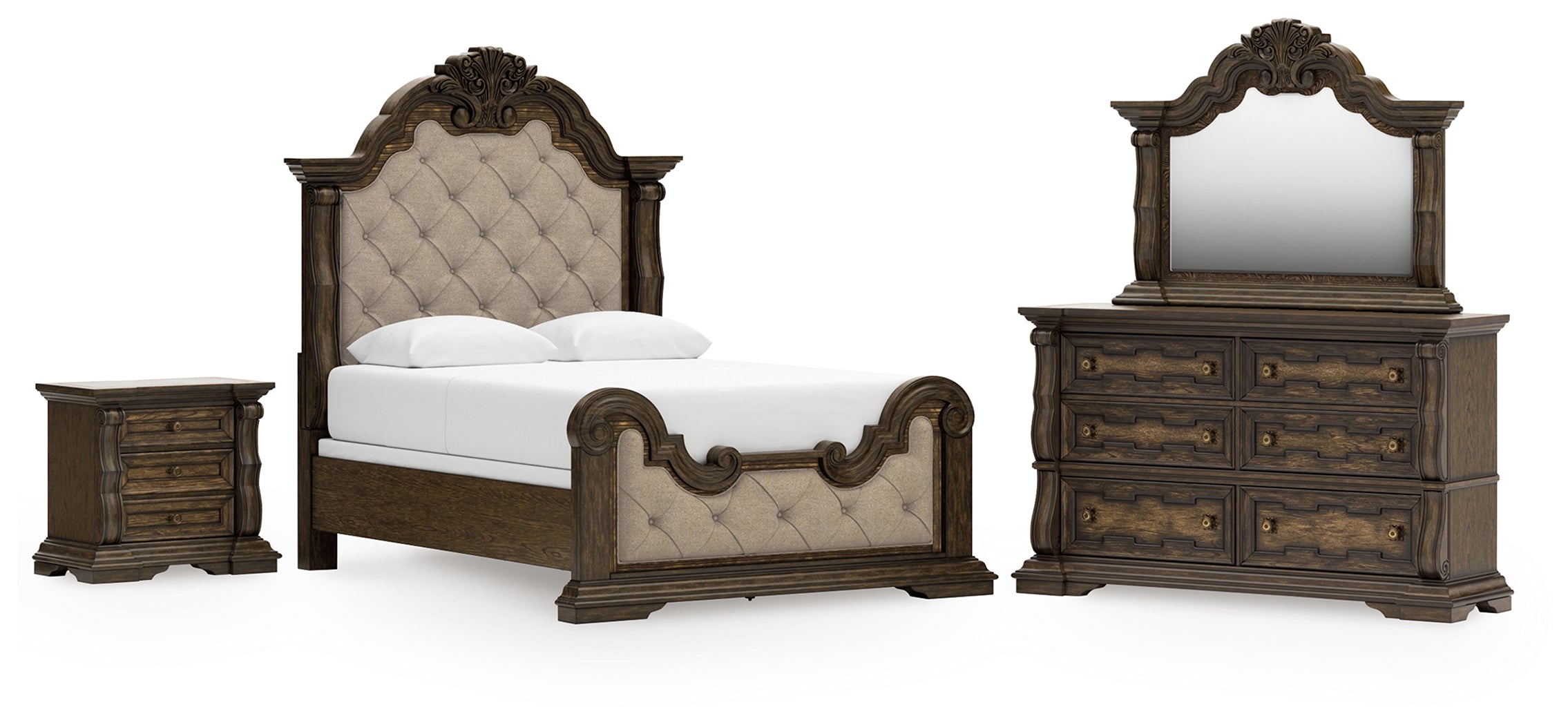 Diamond Furniture - Ashley Furniture - Maylee Queen Upholstered Panel Bed, Dresser, Mirror and Nightstand - Queen Upholstered Panel Bed, Dresser, Mirror and Nightstand - B947B18