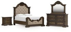 Diamond Furniture - Ashley Furniture - Maylee Queen Upholstered Panel Bed, Dresser, Mirror and Nightstand - Queen Upholstered Panel Bed, Dresser, Mirror and Nightstand - B947B18