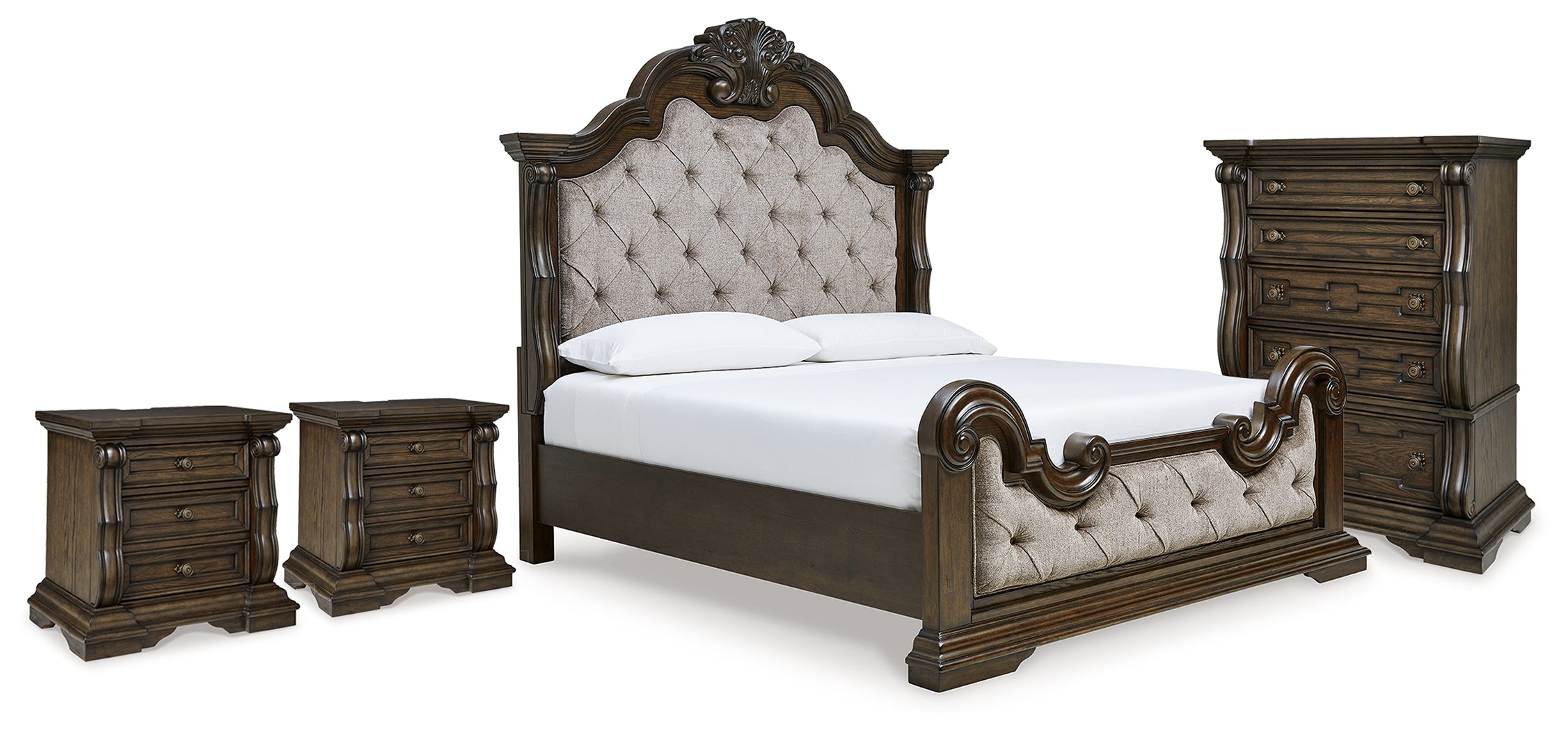 Diamond Furniture - Ashley Furniture - Maylee King Upholstered Panel Bed, Chest and 2 Nightstands - King Upholstered Panel Bed, Chest and 2 Nightstands - B947B19