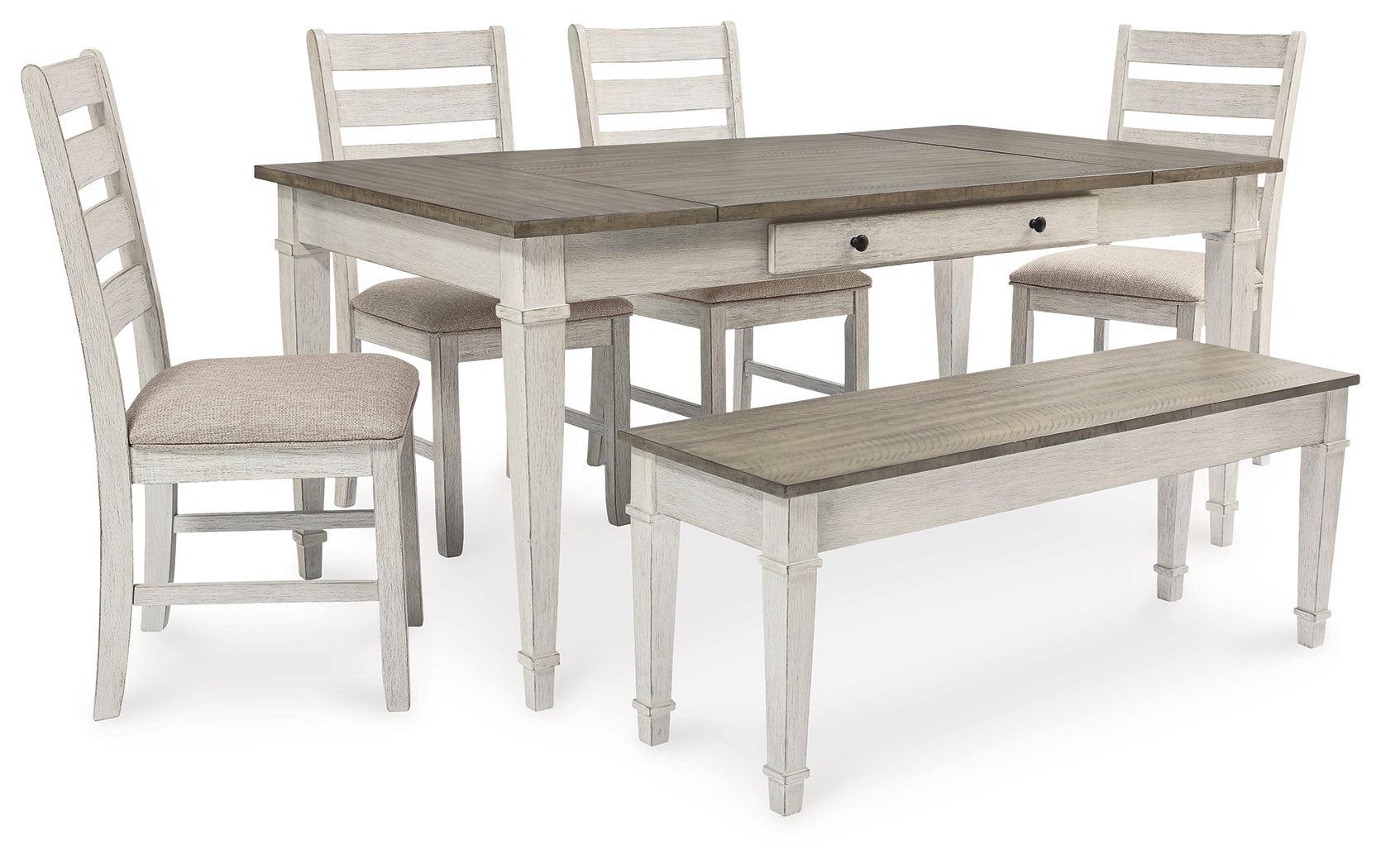 Diamond Furniture - Ashley Furniture - Skempton Dining Table, 4 Chairs, and Bench - Dining Table, 4 Chairs, and Bench - D394D5