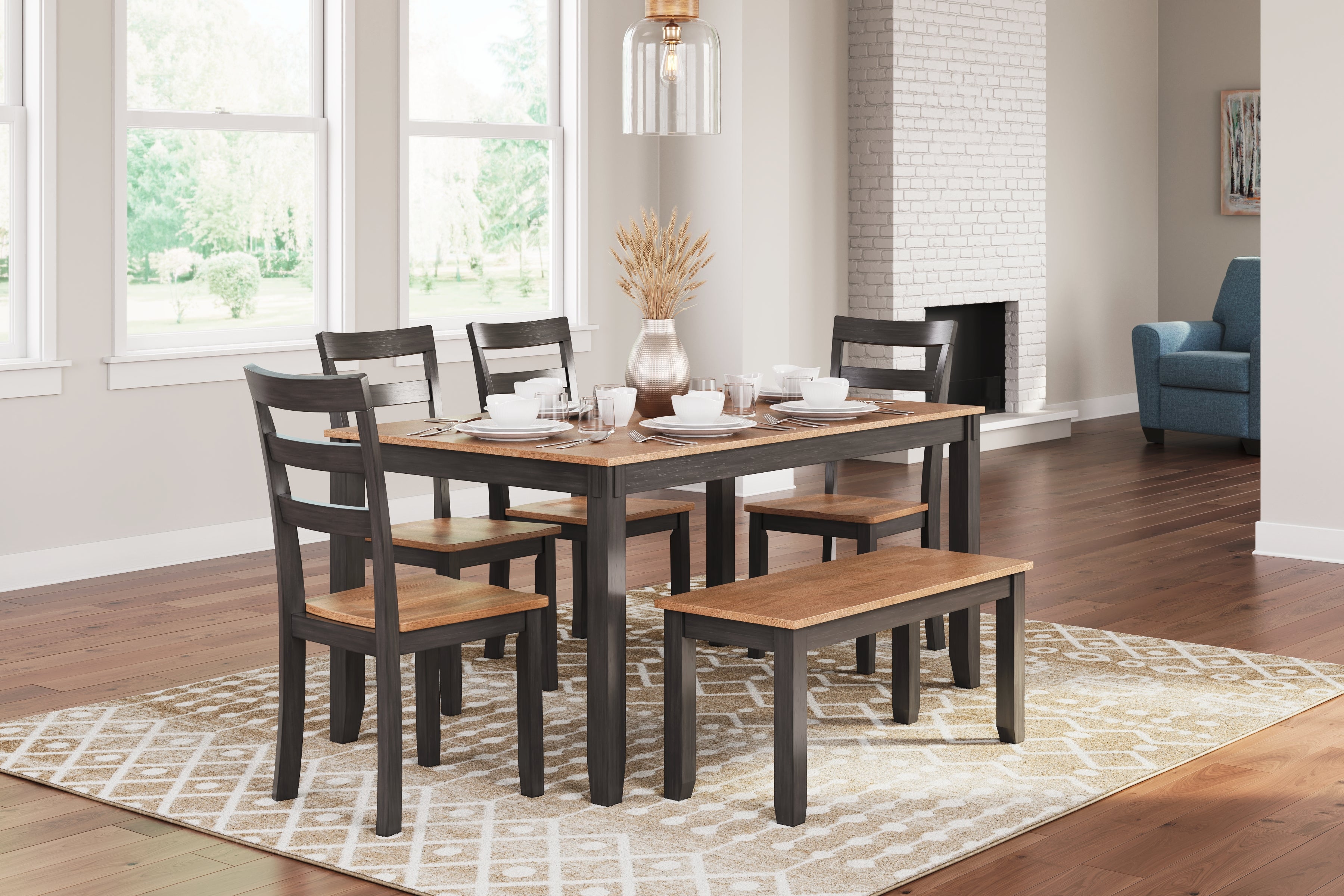 Diamond Furniture - Ashley Furniture - Gesthaven Dining Table with 4 Chairs and Bench (Set of 6) - Dining Room Table Set (6/CN) - D396-325