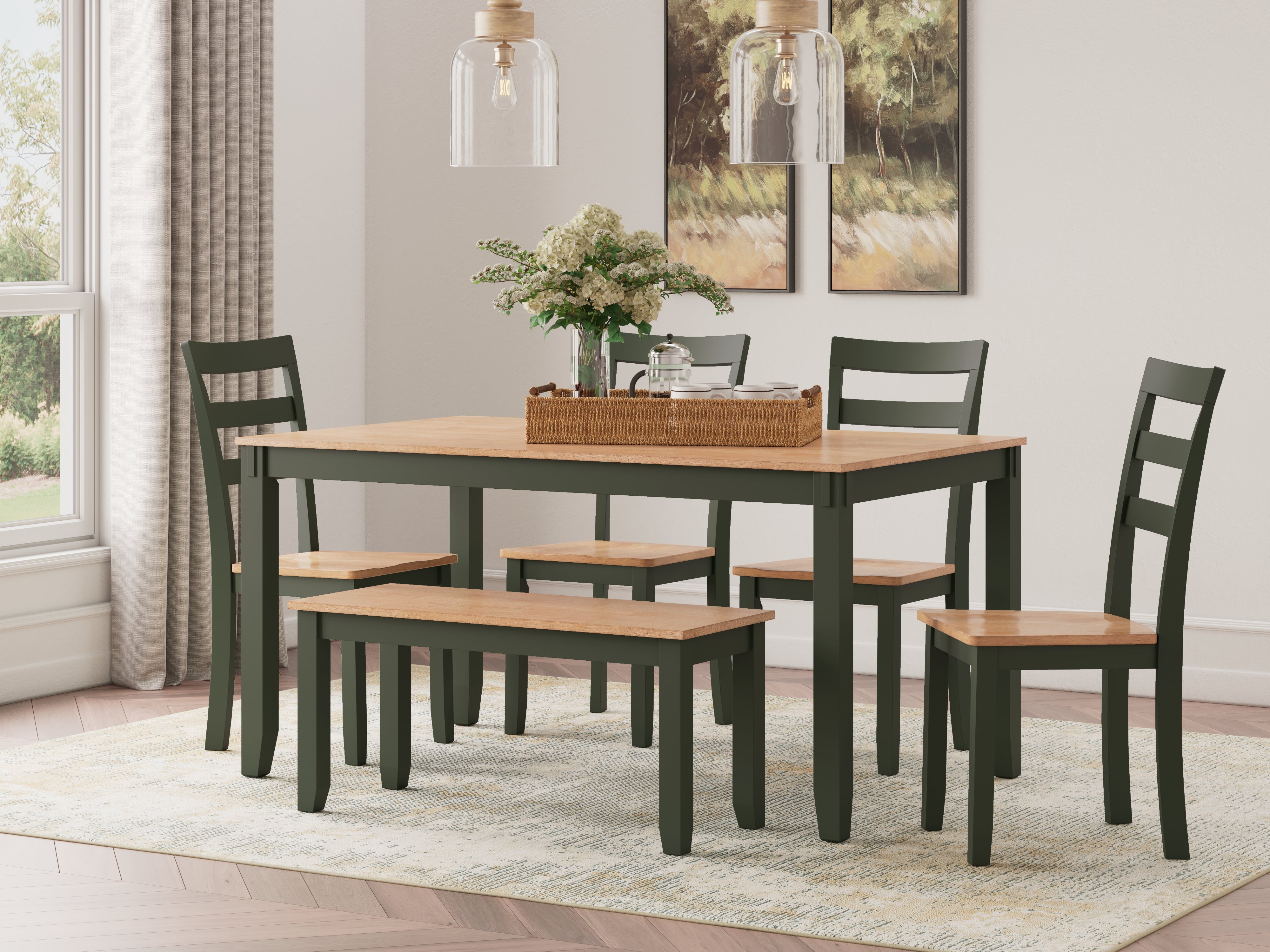 Diamond Furniture - Ashley Furniture - Gesthaven Dining Table with 4 Chairs and Bench (Set of 6) - Dining Room Table Set (6/CN) - D401-325