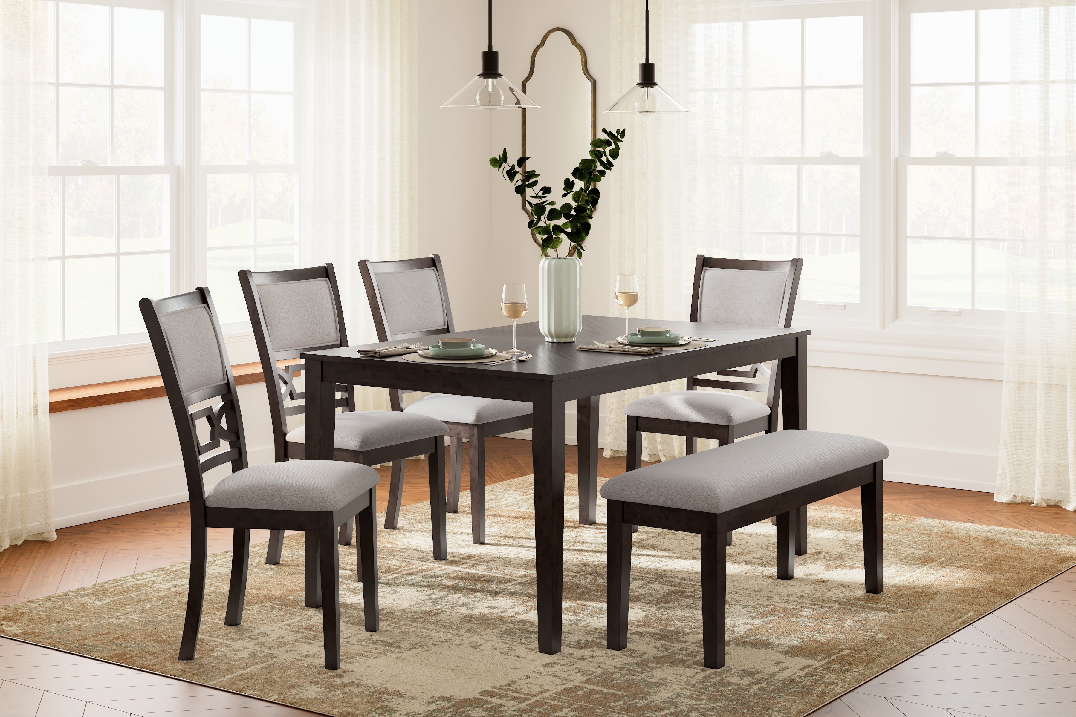 Diamond Furniture - Ashley Furniture - Langwest Dining Table and 4 Chairs and Bench (Set of 6) - Dining Room Table Set (6/CN) - D422-325