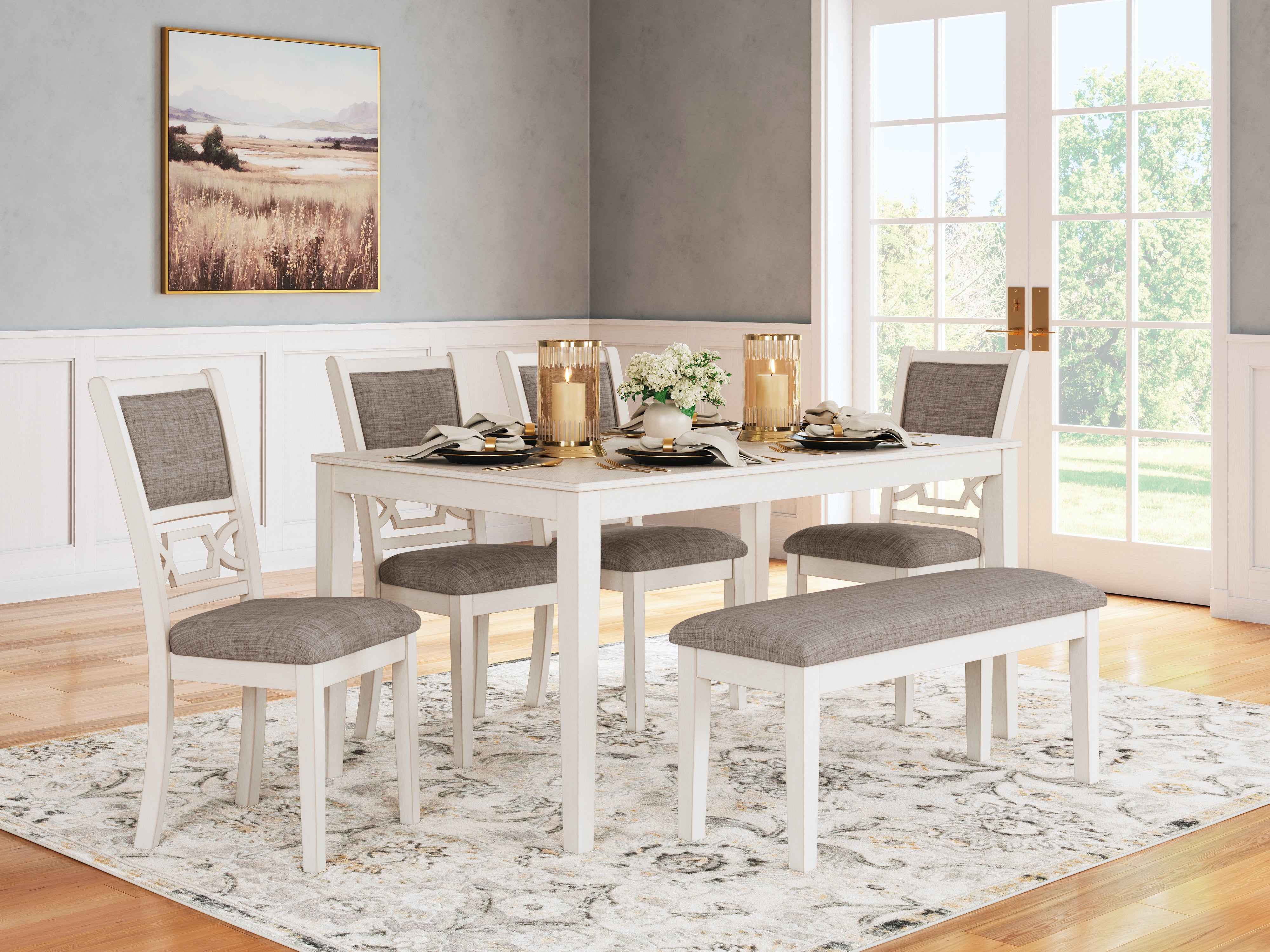 Diamond Furniture - Ashley Furniture - Erinberg Dining Table and 4 Chairs and Bench (Set of 6) - Dining Room Table Set (6/CN) - D423-325