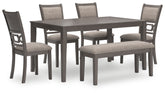 Diamond Furniture - Ashley Furniture - Wrenning Dining Table and 4 Chairs and Bench (Set of 6) - Dining Room Table Set (6/CN) / Gray - D425-325