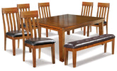 Diamond Furniture - Ashley Furniture - Ralene Dining Table and 6 Chairs and Bench - Dining Table and 6 Chairs and Bench / Medium Brown - D594D10