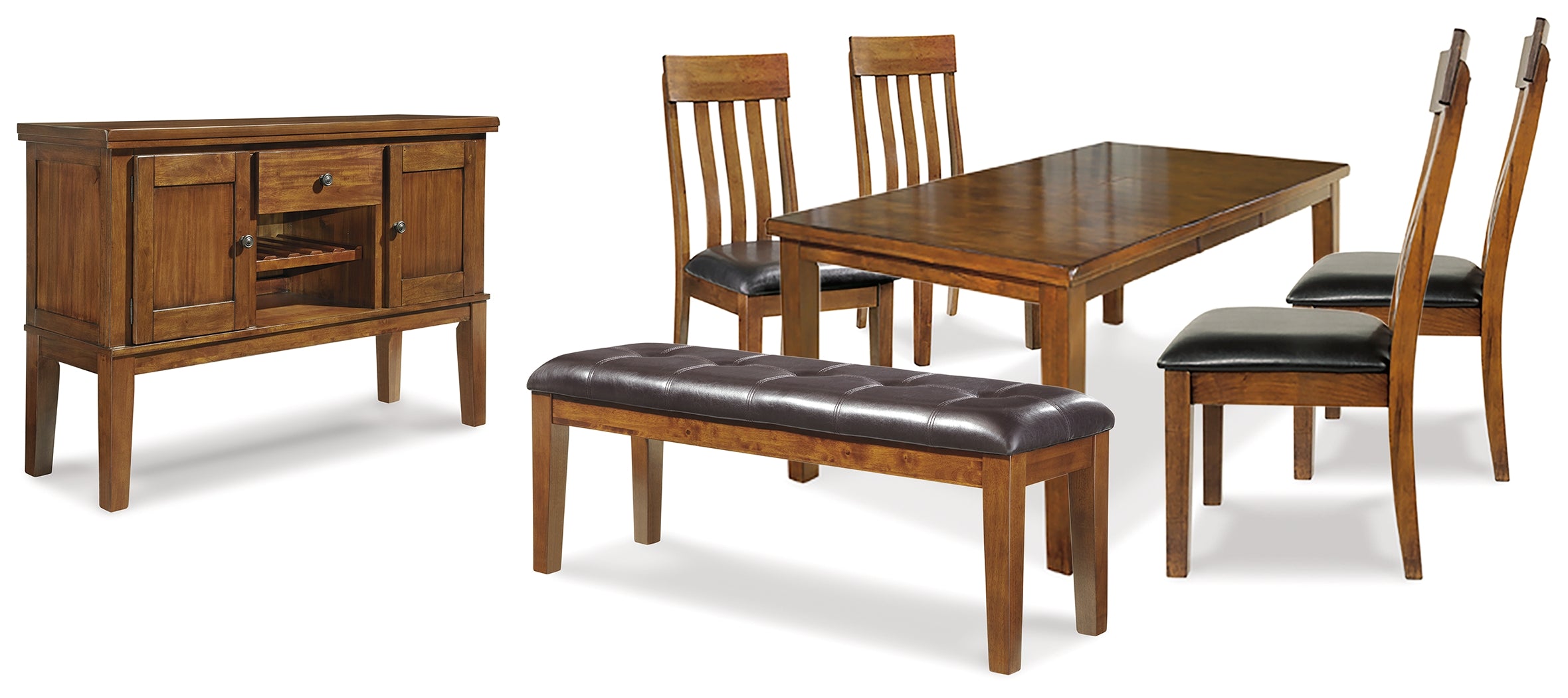 Diamond Furniture - Ashley Furniture - Ralene Dining Table with 4 Chairs, Bench and Server - Dining Table with 4 Chairs, Bench and Server - D594D9
