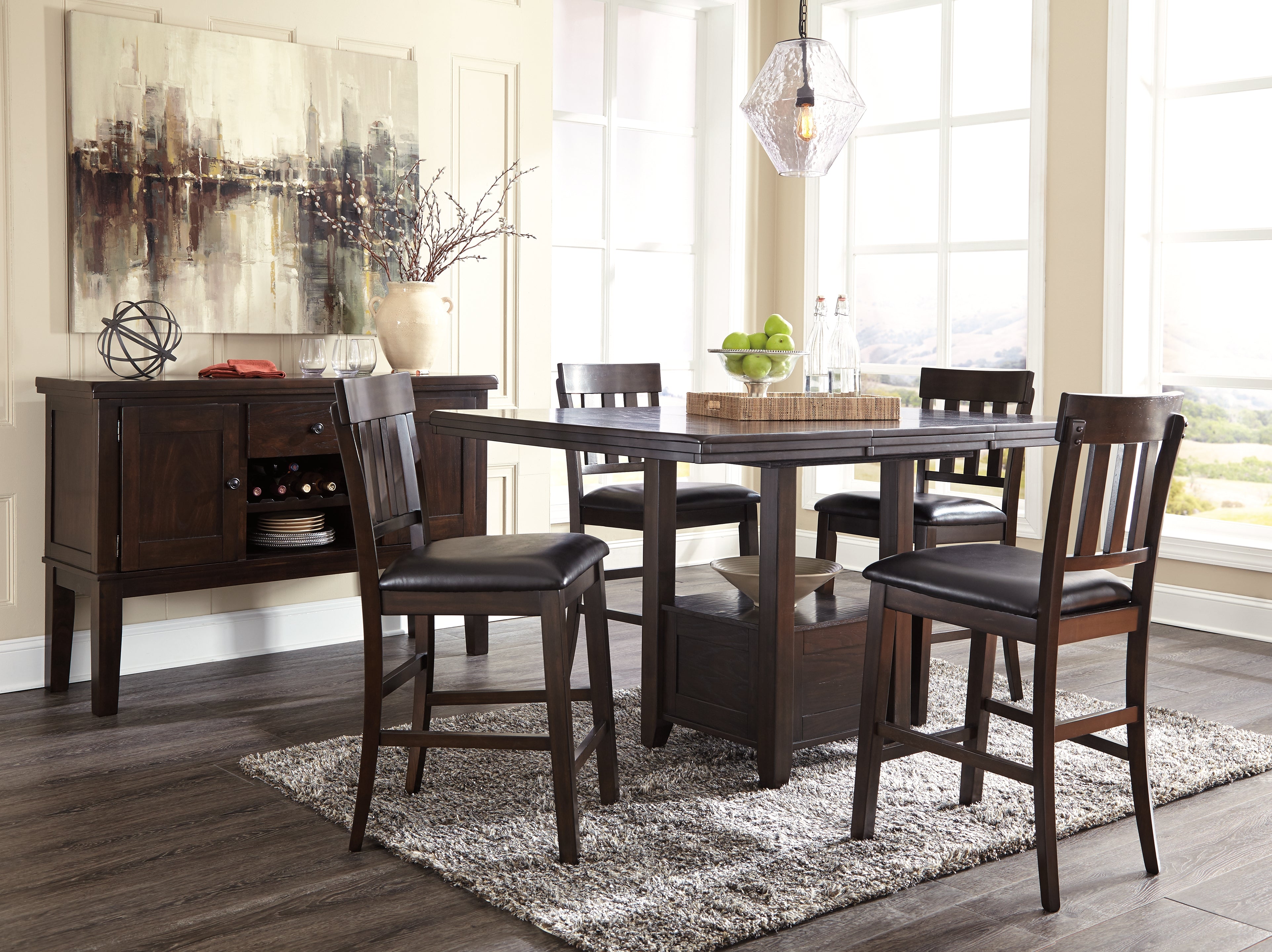 Diamond Furniture - Ashley Furniture - Haddigan Counter Height Dining Table, 4 Barstools and Server - Counter Height Dining Table, 4 Barstools and Server - D596D8