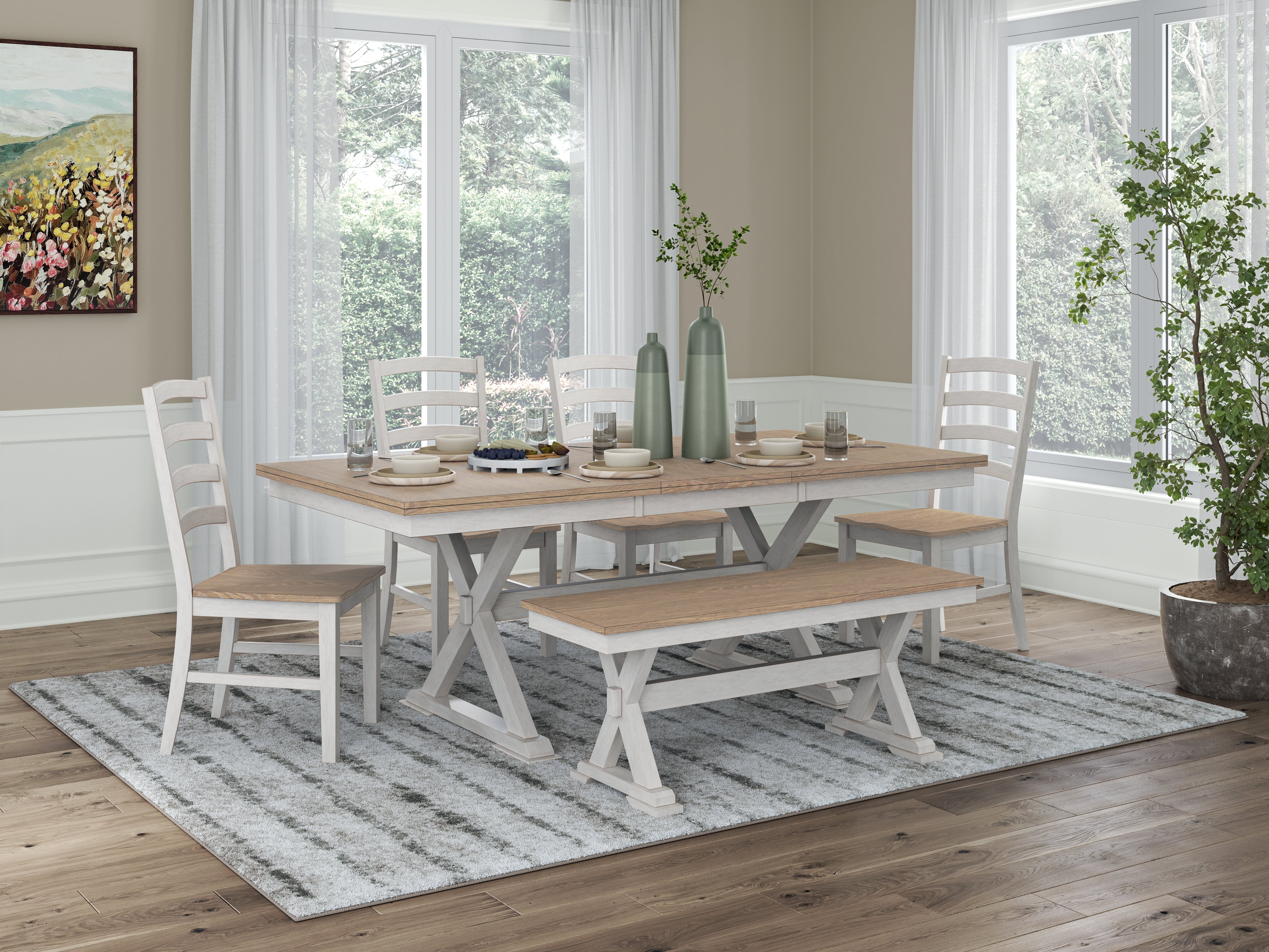 Diamond Furniture - Ashley Furniture - Purlaney Extension Dining Table, 4 Chairs and Bench - Extension Dining Table, 4 Chairs and Bench - PCD627D2