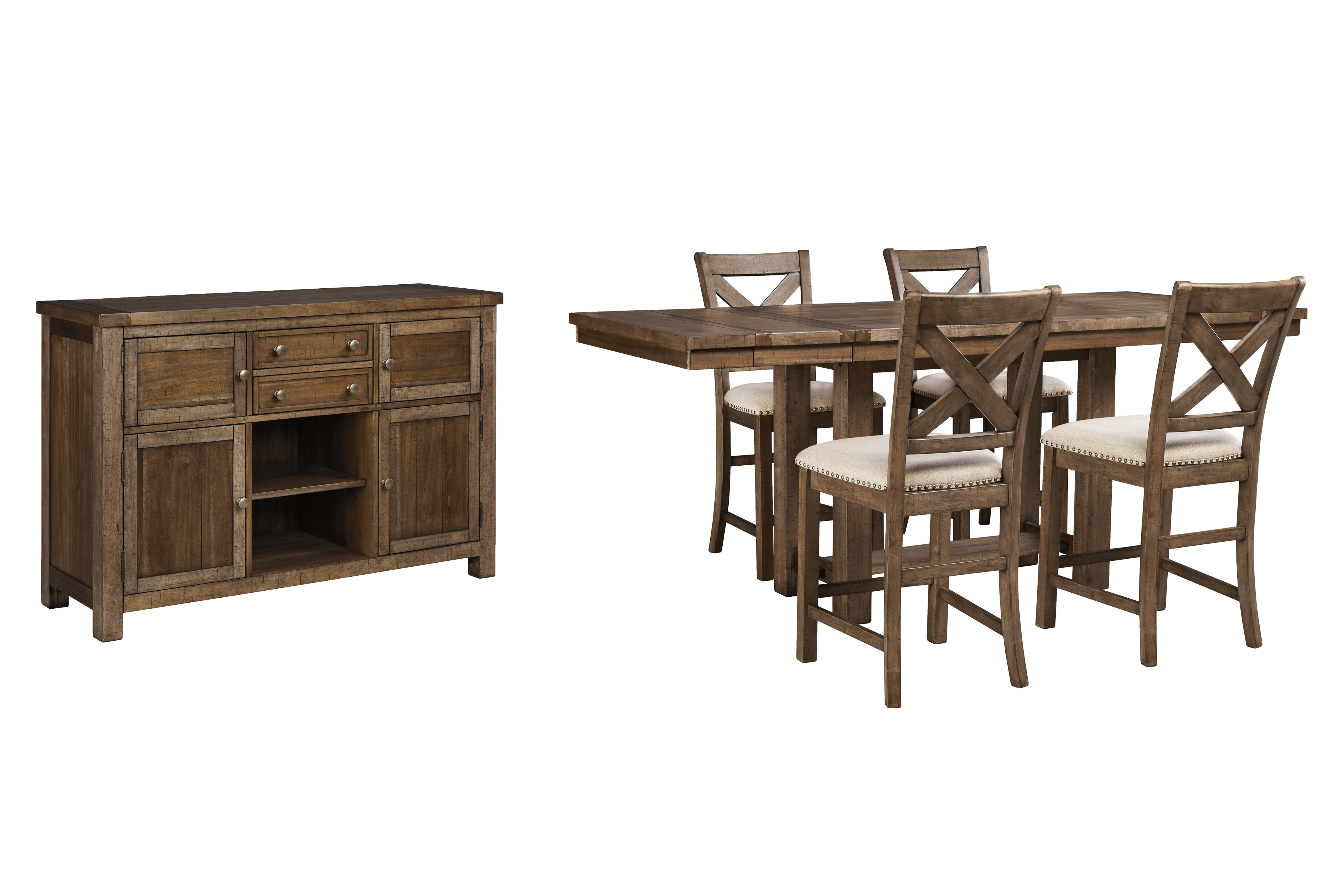 Diamond Furniture - Ashley Furniture - Moriville Counter Height Dining Table, 4 Barstools and Server - Counter Height Dining Table, 4 Barstools and Server - D631D8