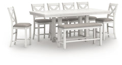 Robbinsdale Counter Height Extension Dining Table, 6 Barstools and Bench