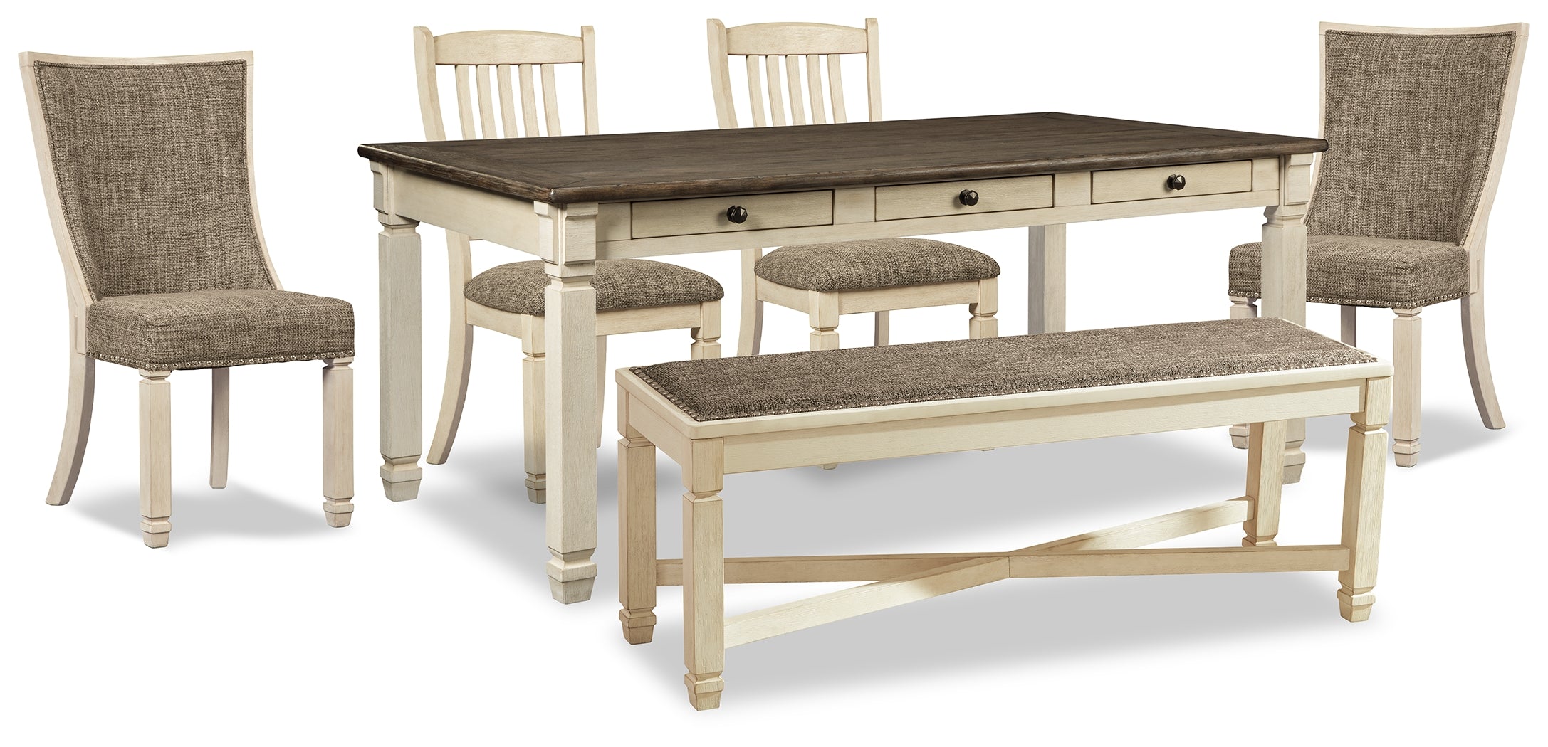 Diamond Furniture - Ashley Furniture - Bolanburg Dining Table, 4 Chairs and Bench - Dining Table, 4 Chairs and Bench - D647D34