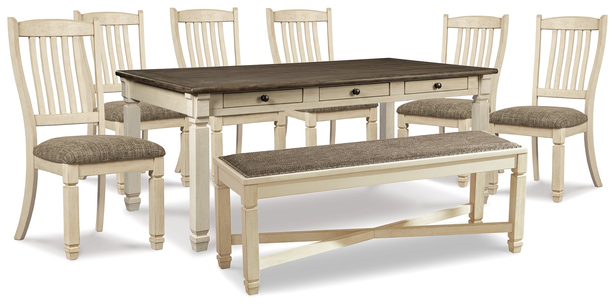 Diamond Furniture - Ashley Furniture - Bolanburg Dining Table, 6 Chairs, and Bench - Dining Table, 6 Chairs, and Bench - D647D26