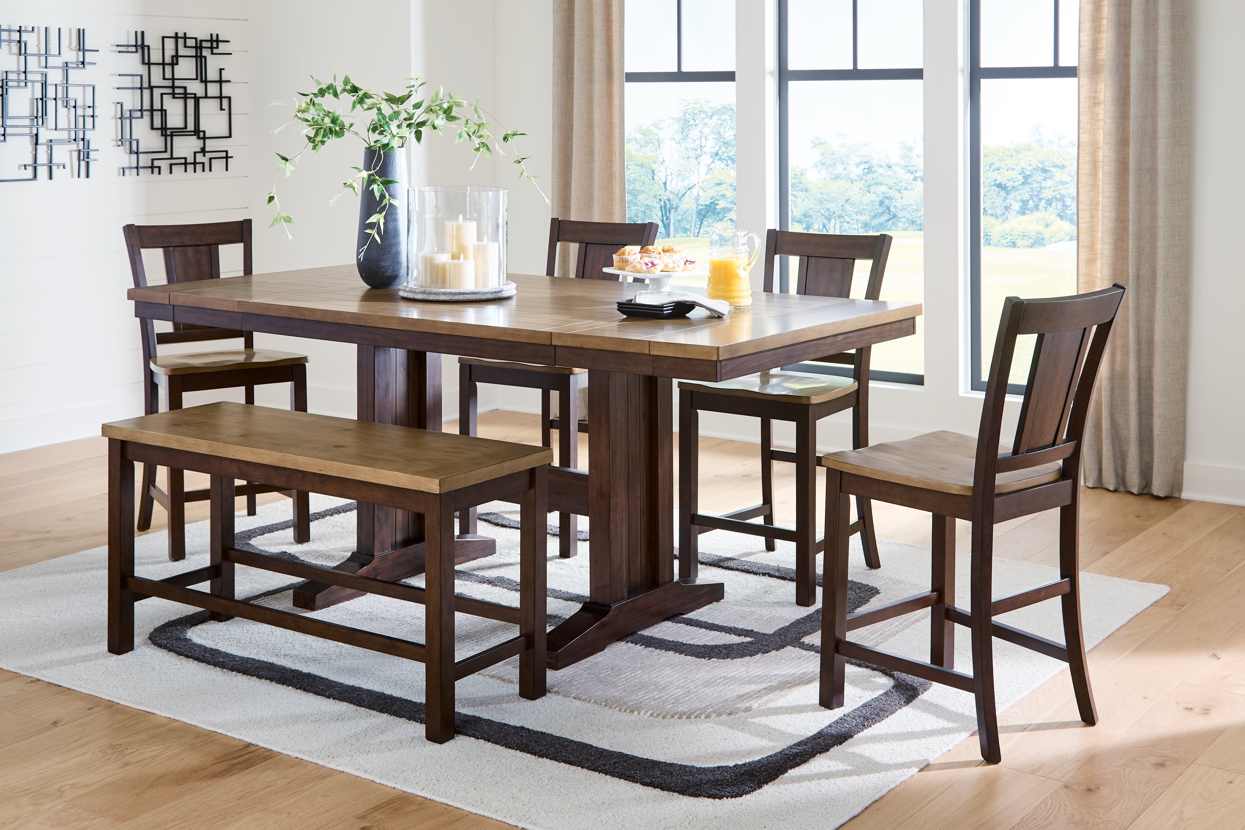 Diamond Furniture - Ashley Furniture - Rylandeen Counter Height Extension Dining Table 4 Barstools and Bench - Counter Height Extension Dining Table 4 Barstools and Bench - PCD651D4