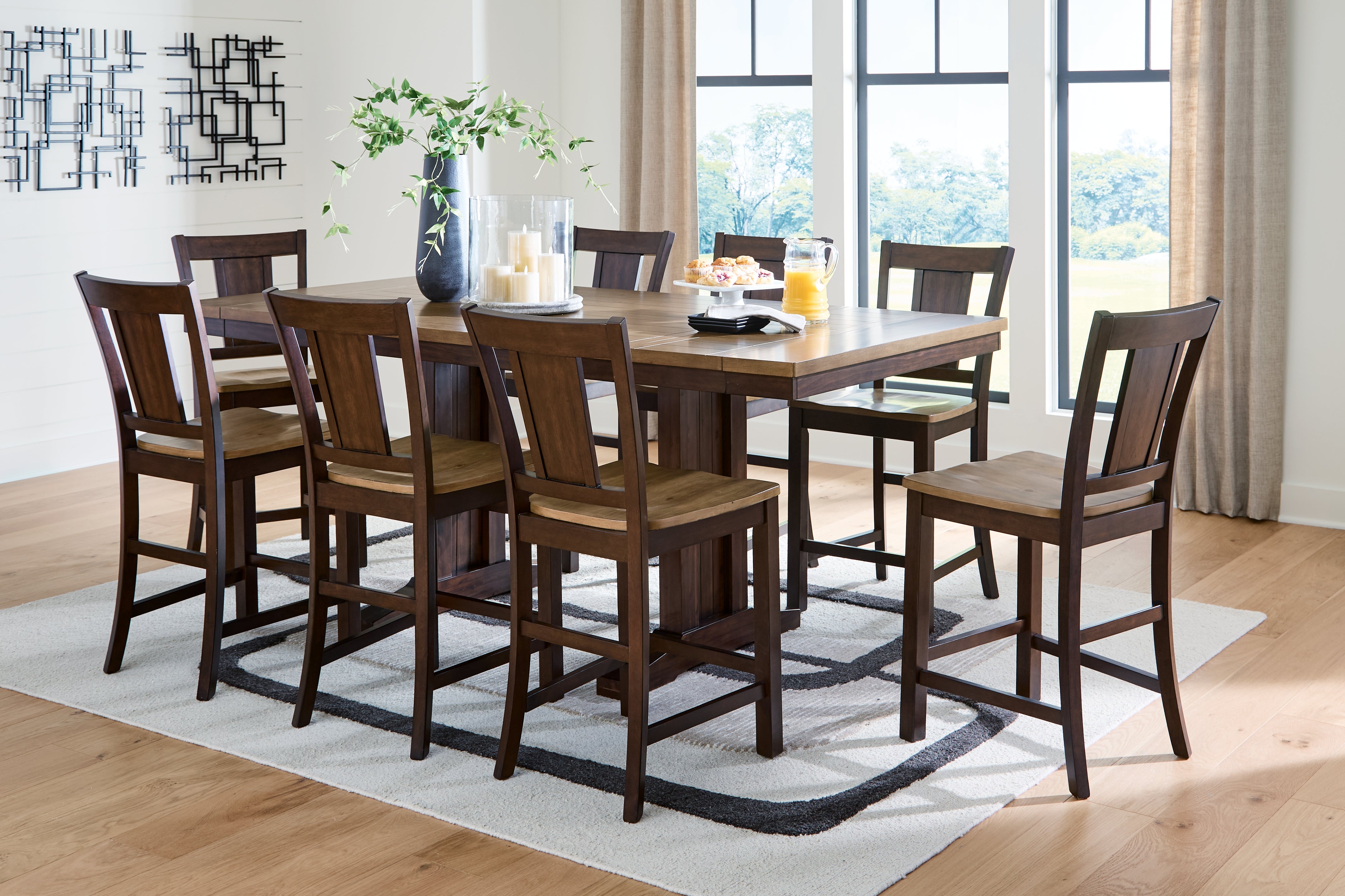 Diamond Furniture - Ashley Furniture - Rylandeen Counter Height Extension Dining Table and 8 Barstools - Counter Height Extension Dining Table and 8 Barstools - PCD651D6