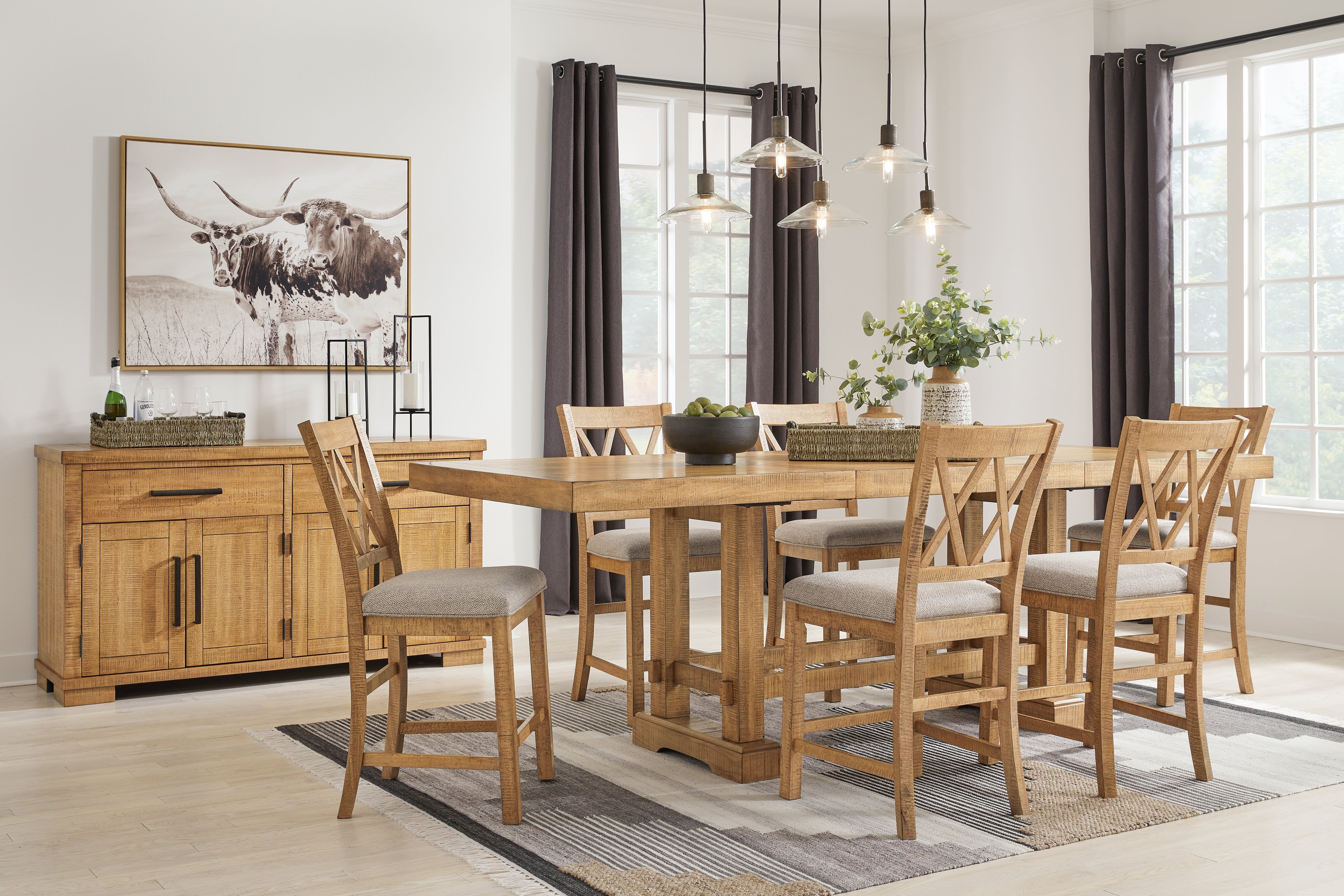 Diamond Furniture - Ashley Furniture - Havonplane Counter Height Extension Dining Table and 6 Barstools - Counter Height Extension Dining Table and 6 Barstools - D773D6