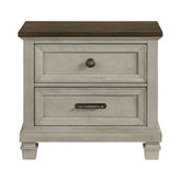 2-Drawer Nightstand with USB in Medium Brown and Washed Stone