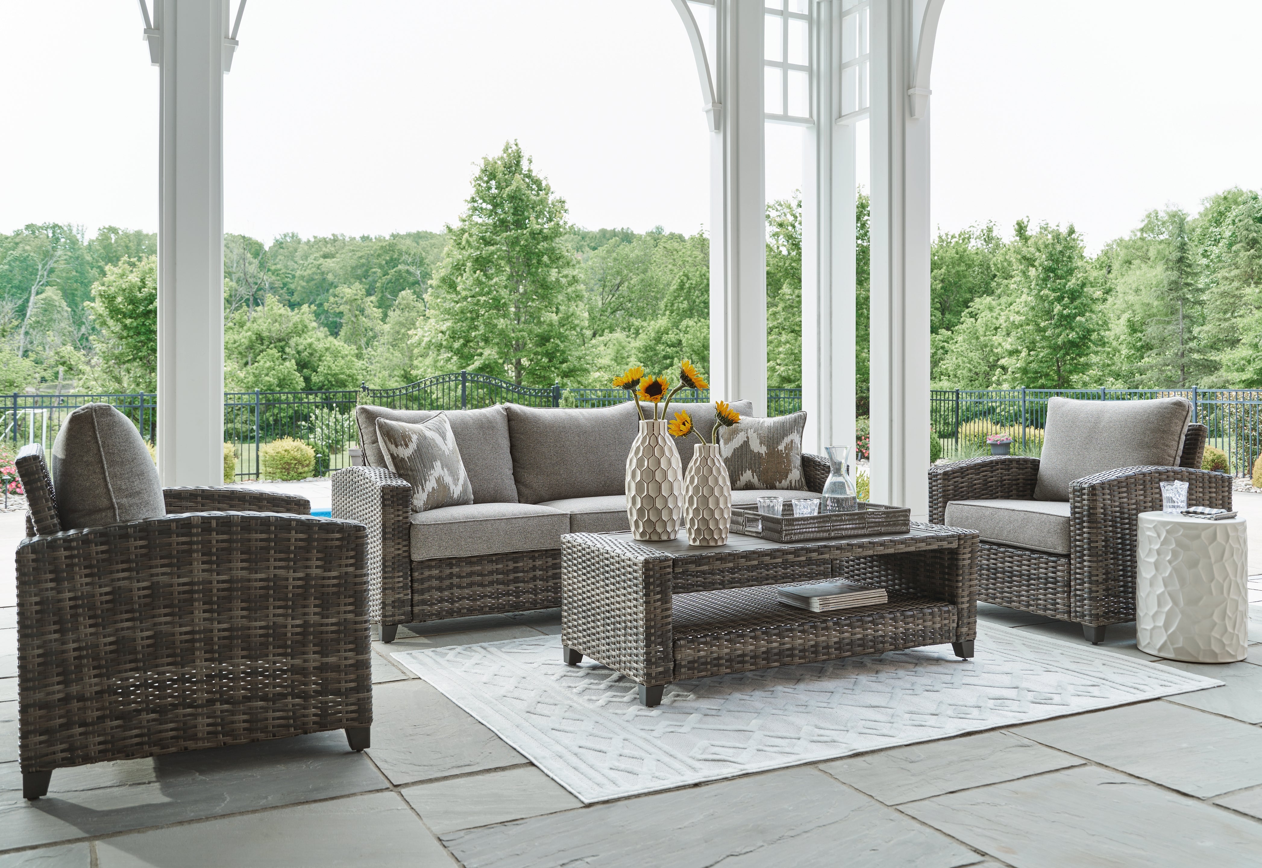 Diamond Furniture - Ashley Furniture - Oasis Court Outdoor Sofa/Chairs/Table Set (Set of 4) - Sofa/Chairs/Table Set (4/CN) - P335-081
