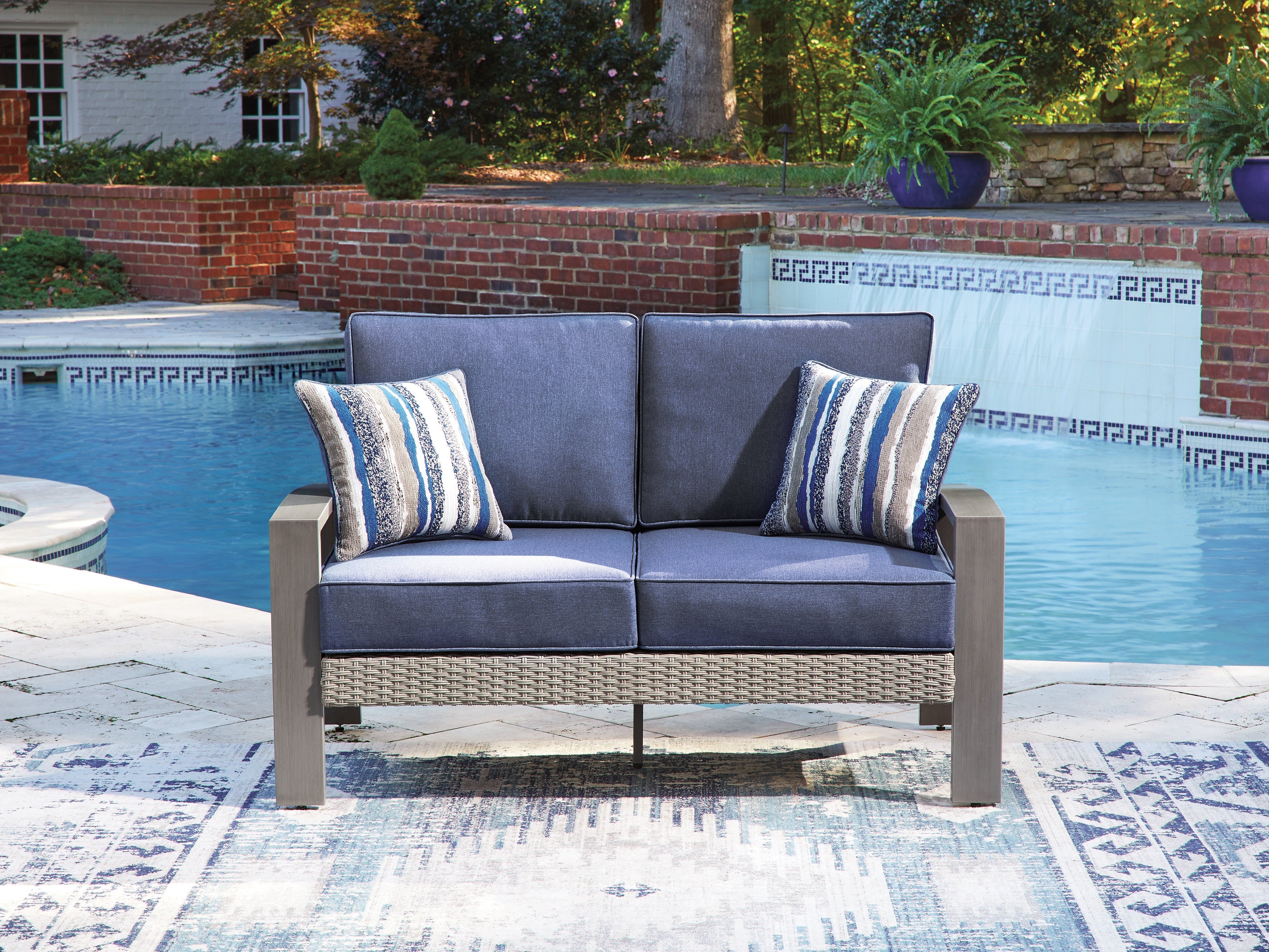 Diamond Furniture - Ashley Furniture - Half Moon Beach Outdoor Loveseat with Cushion - Loveseat w/Cushion - PCP418-835