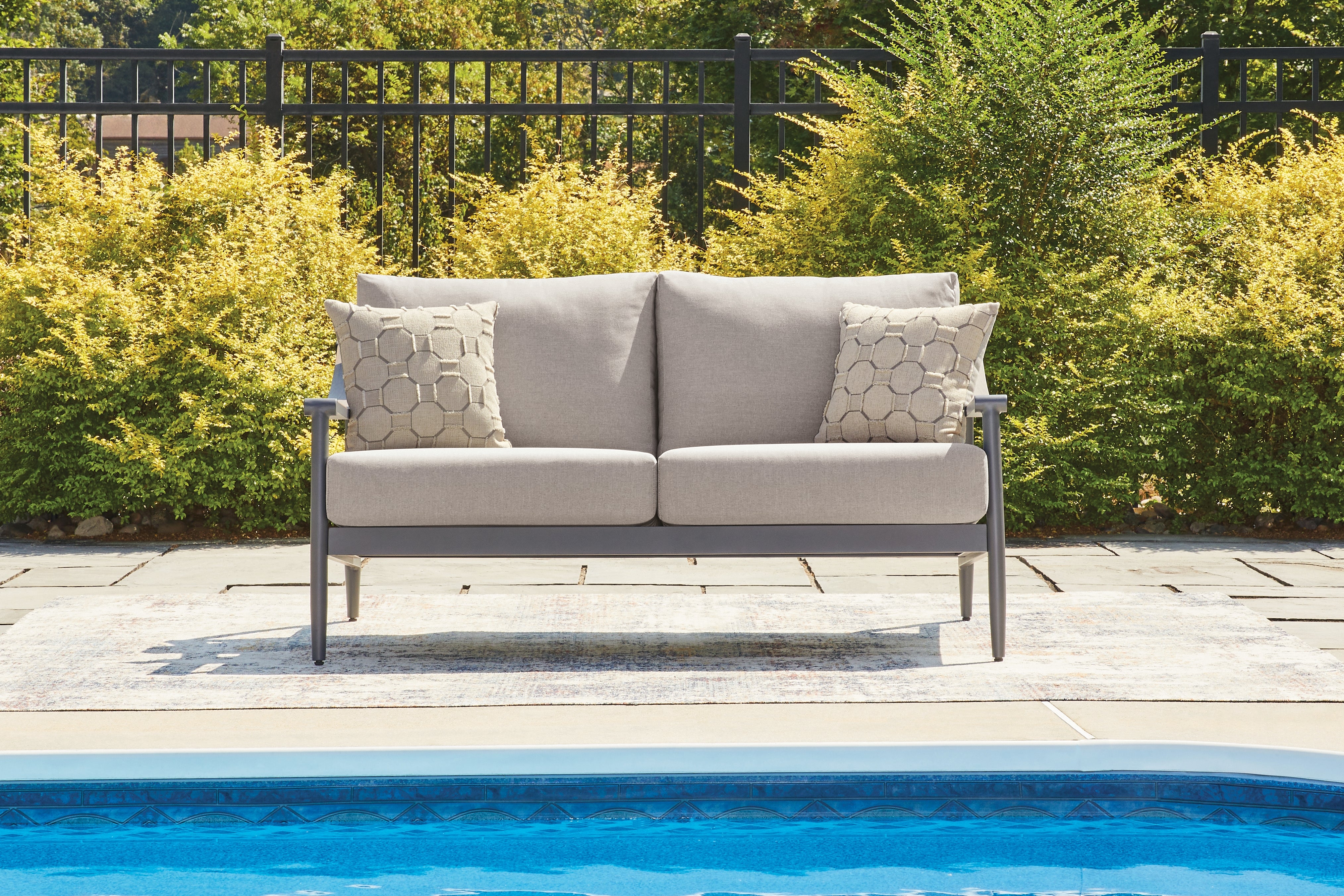 Diamond Furniture - Ashley Furniture - Ocean Beach Outdoor Loveseat with Cushion - Loveseat w/Cushion - PCP510-835