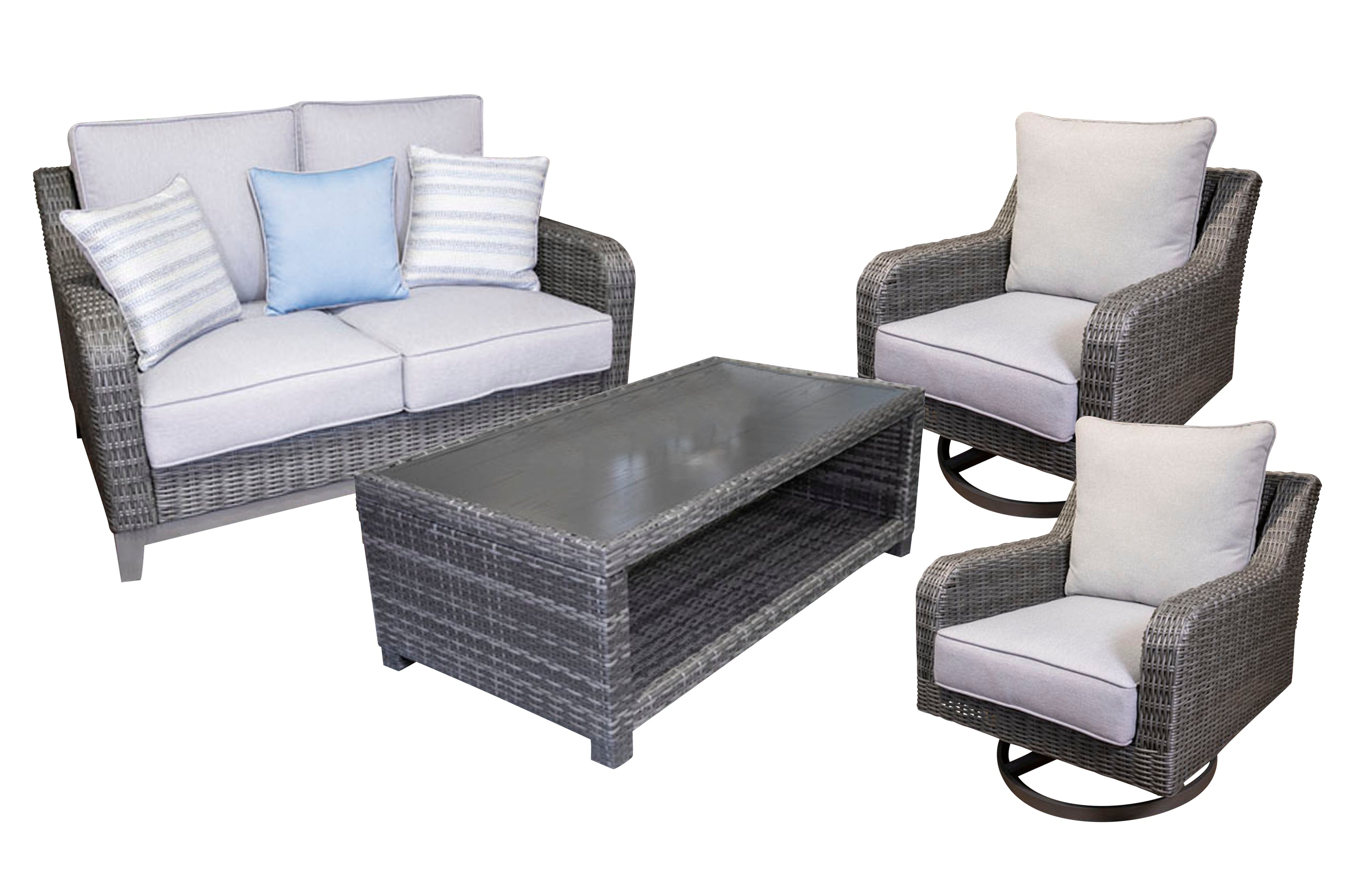 Diamond Furniture - Ashley Furniture - Elite Park Outdoor Loveseat, 2 Lounge Chairs and Coffee Table - Outdoor Loveseat, 2 Lounge Chairs and Coffee Table - P518P1