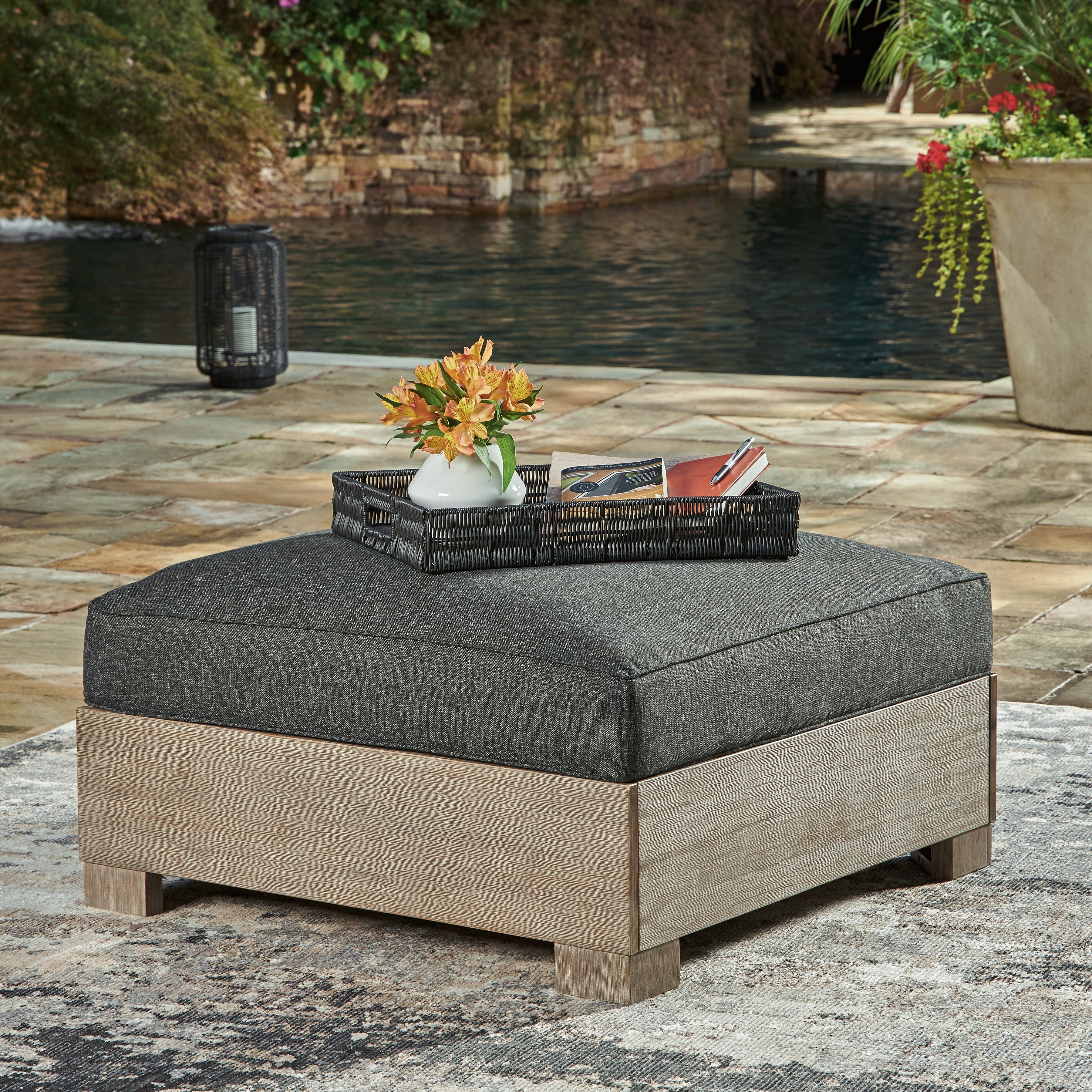 Diamond Furniture - Ashley Furniture - Citrine Park Outdoor Ottoman with Cushion - Ottoman with Cushion - P660-814