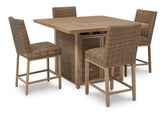 Diamond Furniture - Ashley Furniture - Walton Bridge Outdoor Bar Table and 4 Barstools - Outdoor Bar Table and 4 Barstools - P749P1