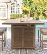Diamond Furniture - Ashley Furniture - Walton Bridge Outdoor Bar Table with Fire Pit - Square Bar Table w/Fire Pit - P749-665