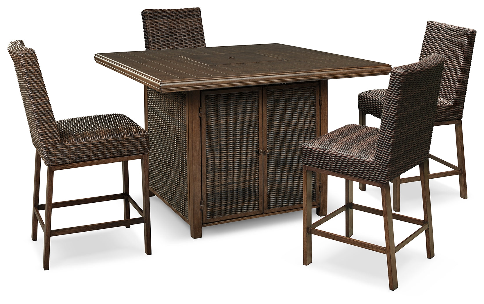 Diamond Furniture - Ashley Furniture - Paradise Trail Outdoor Counter Height Dining Table with 4 Barstools - Outdoor Counter Height Dining Table with 4 Barstools / Medium Brown - P750P5