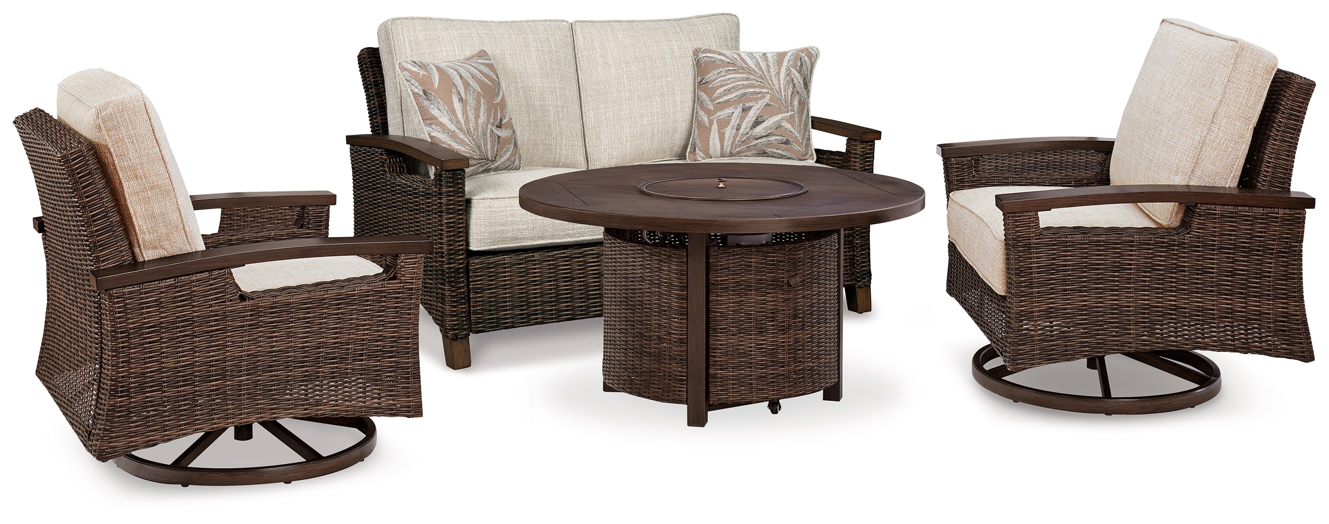 Diamond Furniture - Ashley Furniture - Paradise Trail Outdoor Loveseat, Fire Pit Table and 2 Lounge Chairs - Outdoor Loveseat, Fire Pit Table and 2 Lounge Chairs - P750P9