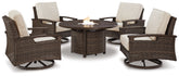 Diamond Furniture - Ashley Furniture - Paradise Trail Outdoor Fire Pit Table with 4 Lounge Chairs - Outdoor Fire Pit Table with 4 Lounge Chairs - P750P7