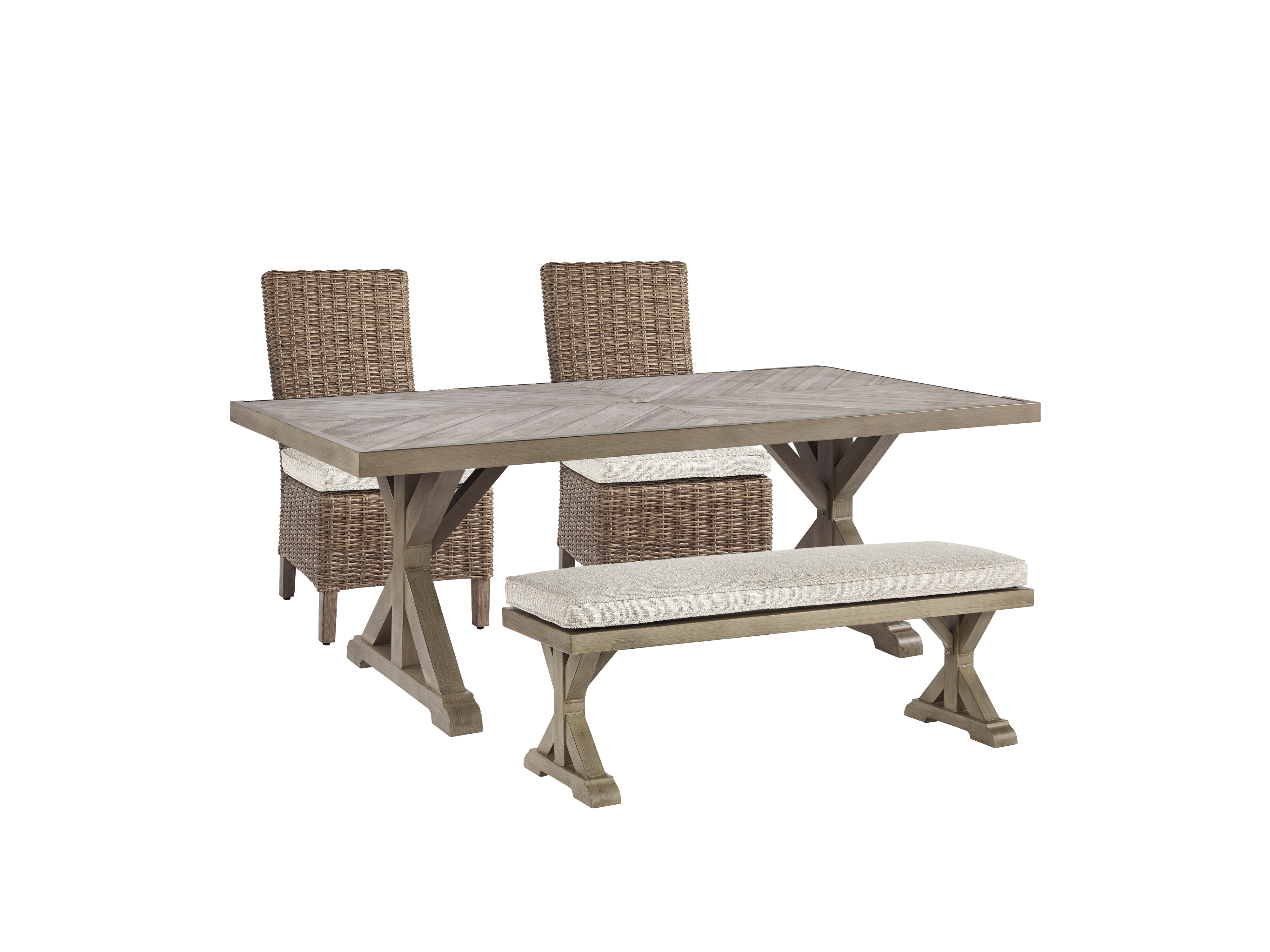 Diamond Furniture - Ashley Furniture - Beachcroft Outdoor Dining Table with 2 Chairs and 2 Benches - Outdoor Dining Table with 2 Chairs and 2 Benches - P791P3