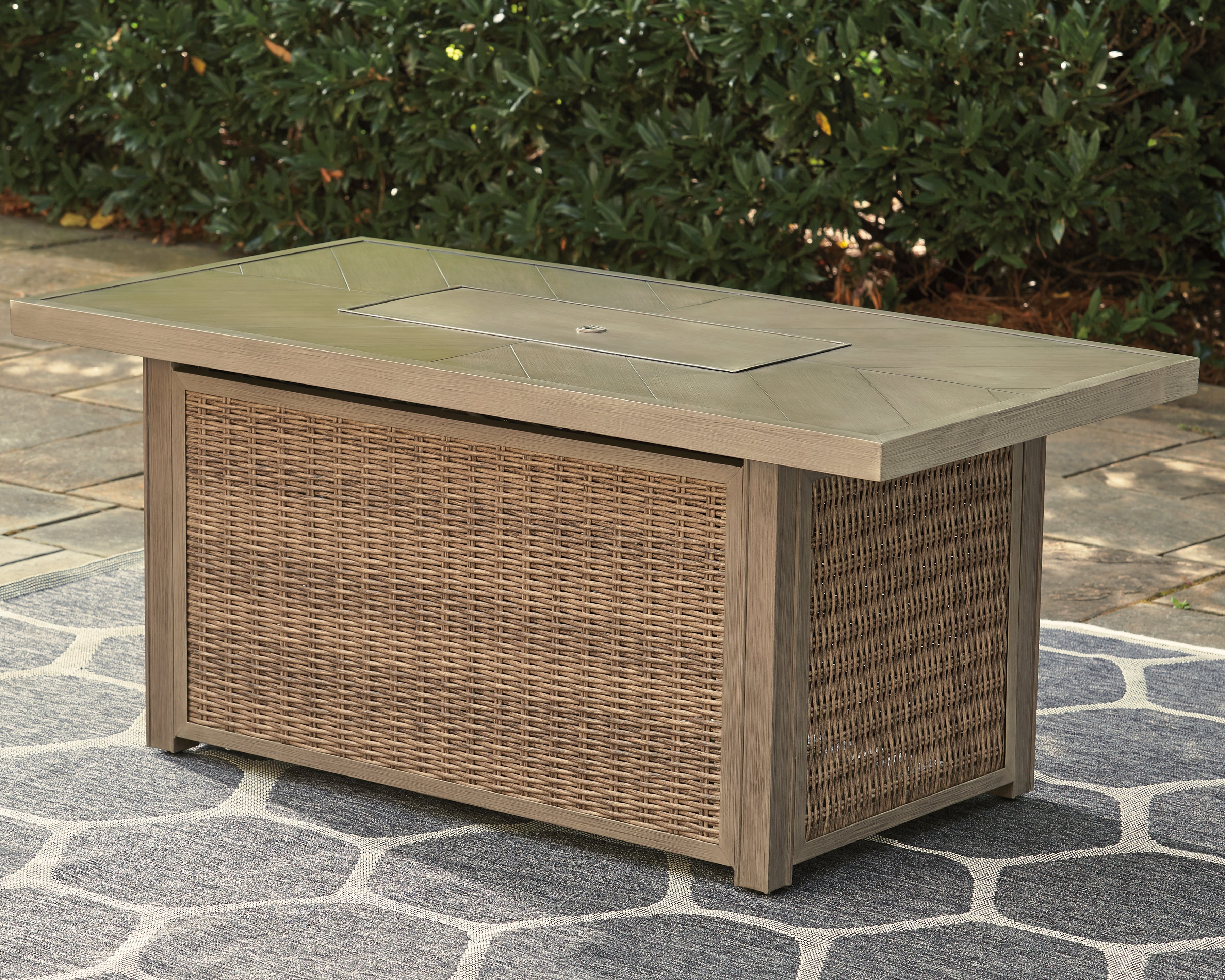 Diamond Furniture - Ashley Furniture - Beachcroft Outdoor Fire Pit Table - Rectangular Fire Pit Table - P791-773