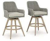 Diamond Furniture - Ashley Furniture - Seton Creek Outdoor Bar Height Barstool with Cushion (Set of 2) - Barstool with Cushion (Set of 2) / Beige/Gray - P798-130
