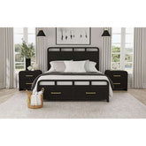 Queen Storage Bed in Black with Grain