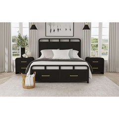 2-Drawer Nightstand with USB in Black with Grain