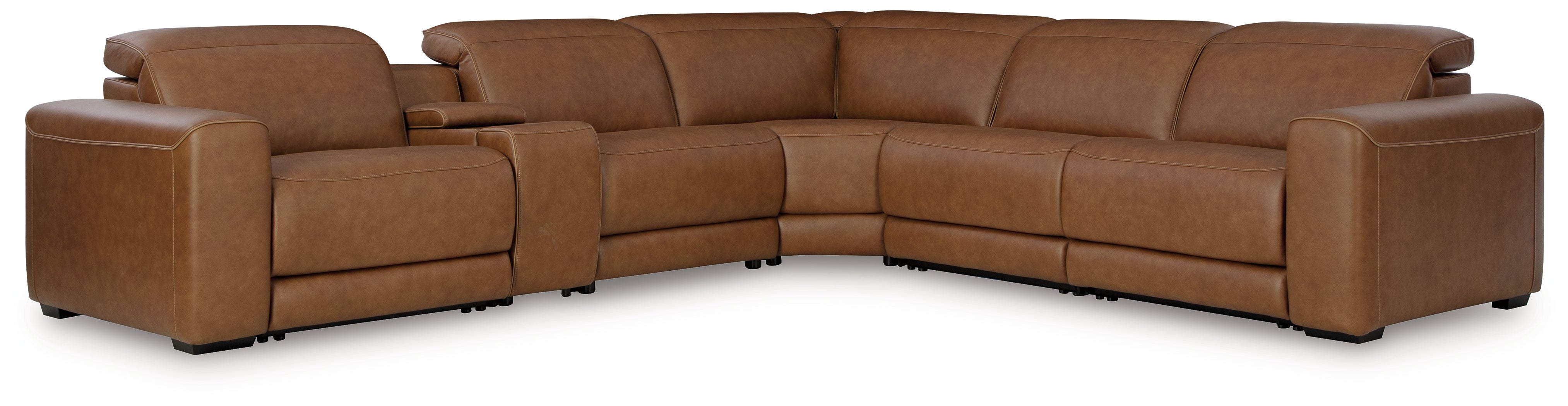 Diamond Furniture - Ashley Furniture - Magic Man 6-Piece Power Reclining Sectional with Console - 6-Piece Power Reclining Sectional with Console / Caramel - PCU10700S14