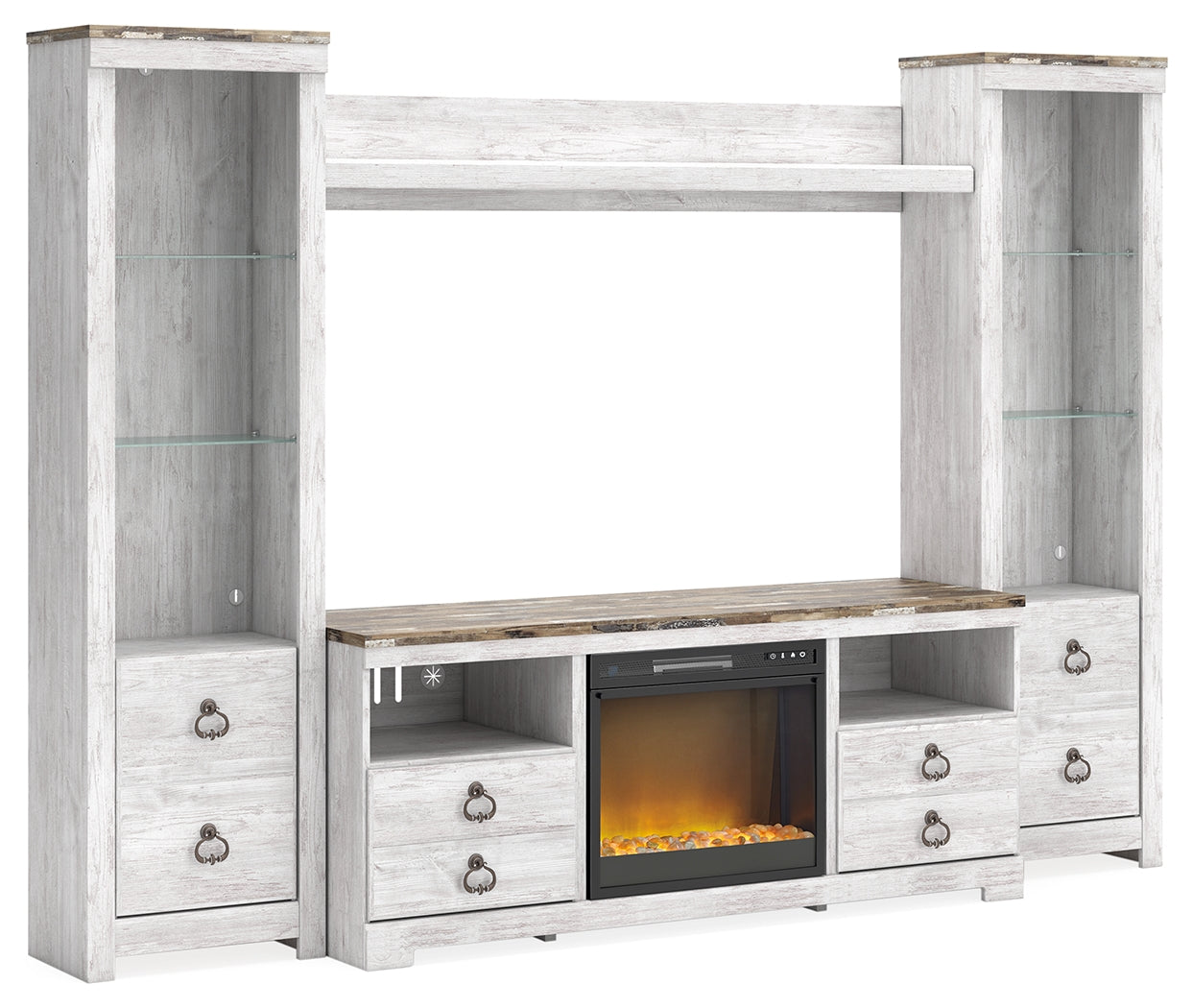Diamond Furniture - Ashley Furniture - Willowton 4-Piece Entertainment Center with Electric Fireplace - 4-Piece Entertainment Center with Electric Fireplace - W267W4