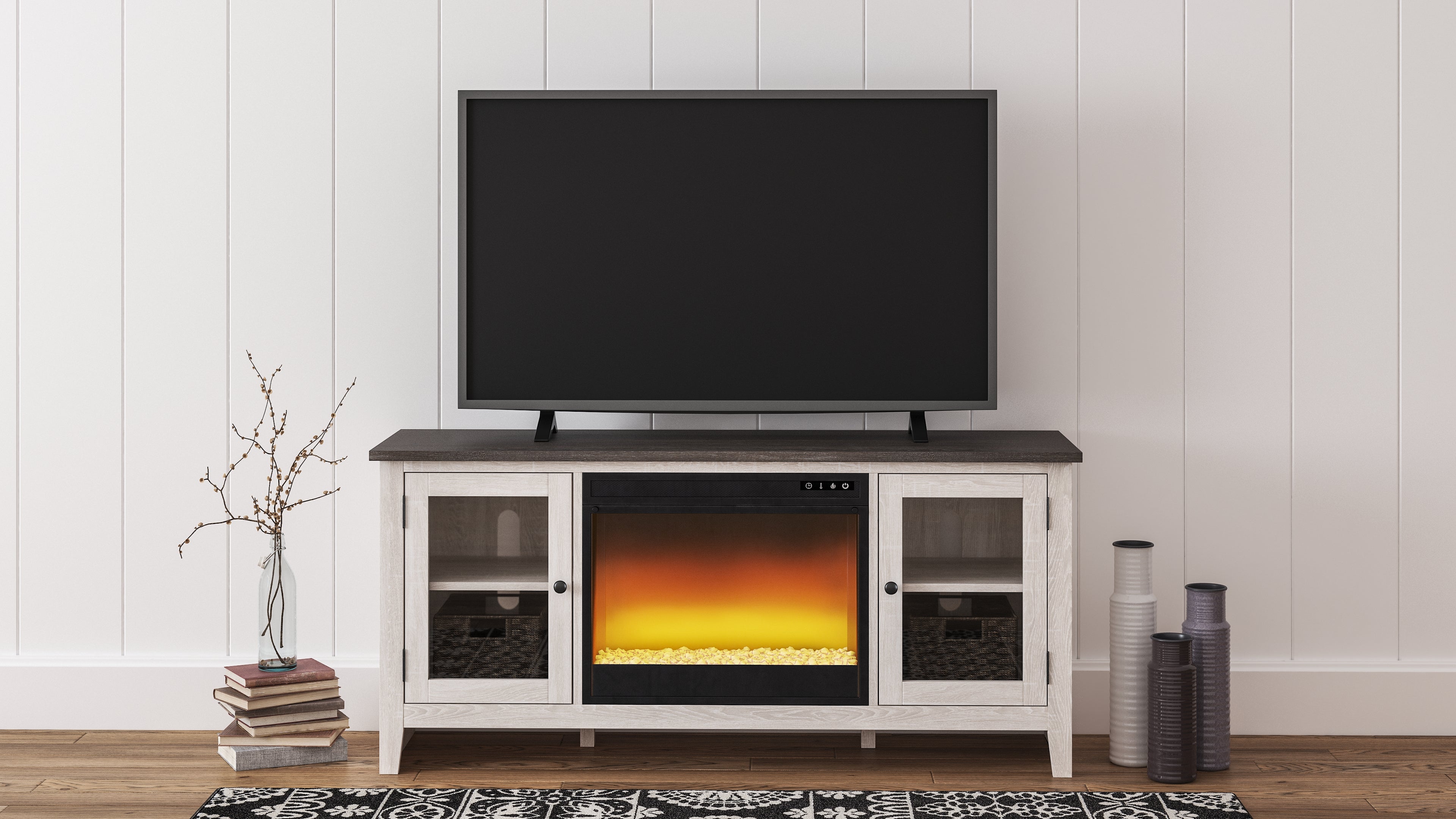 Diamond Furniture - Ashley Furniture - Dorrinson 60" TV Stand with Electric Fireplace - 60" TV Stand with Electric Fireplace - W287W2