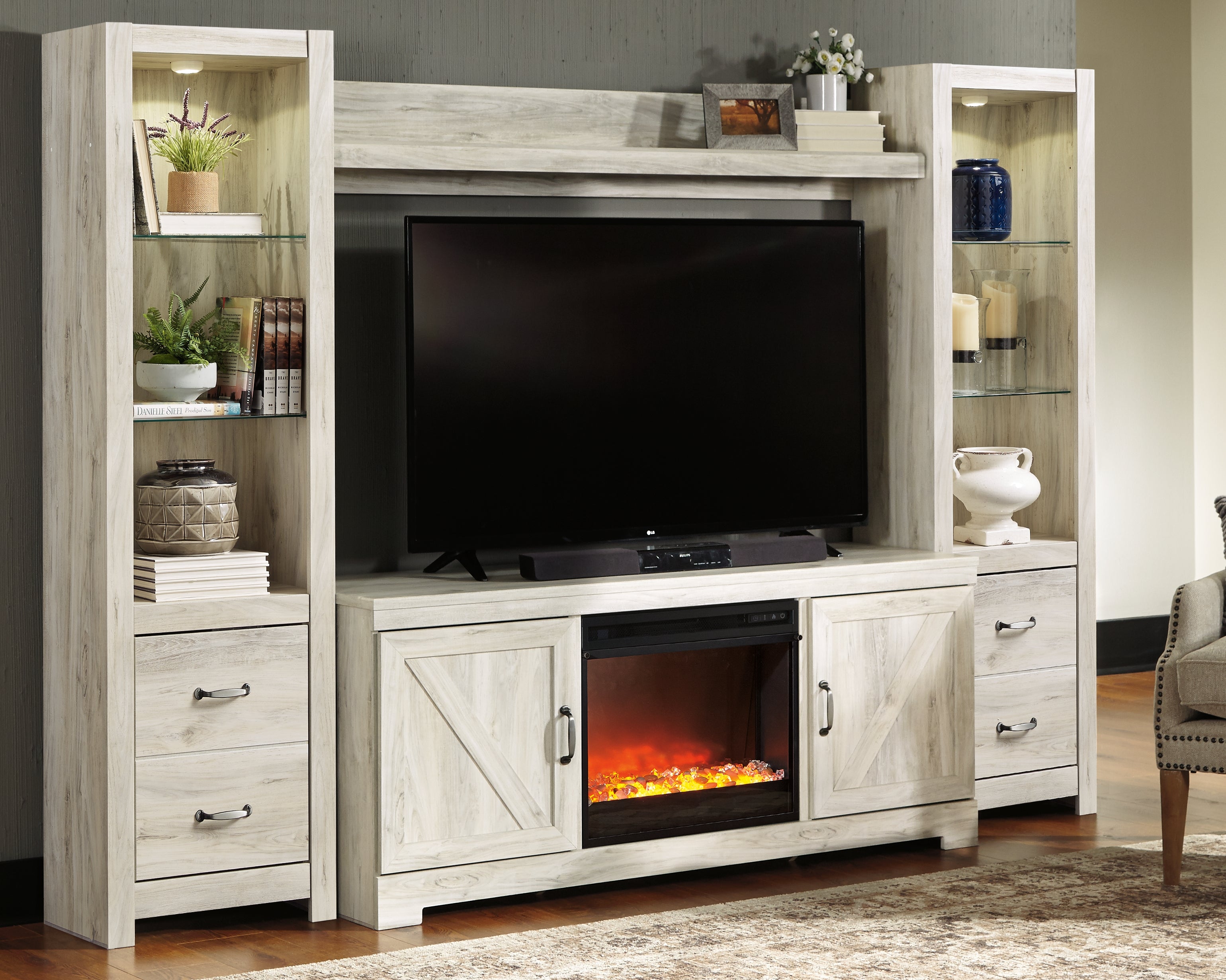 Diamond Furniture - Ashley Furniture - Bellaby 4-Piece Entertainment Center with Fireplace - 4-Piece Entertainment Center with Fireplace - W331W5