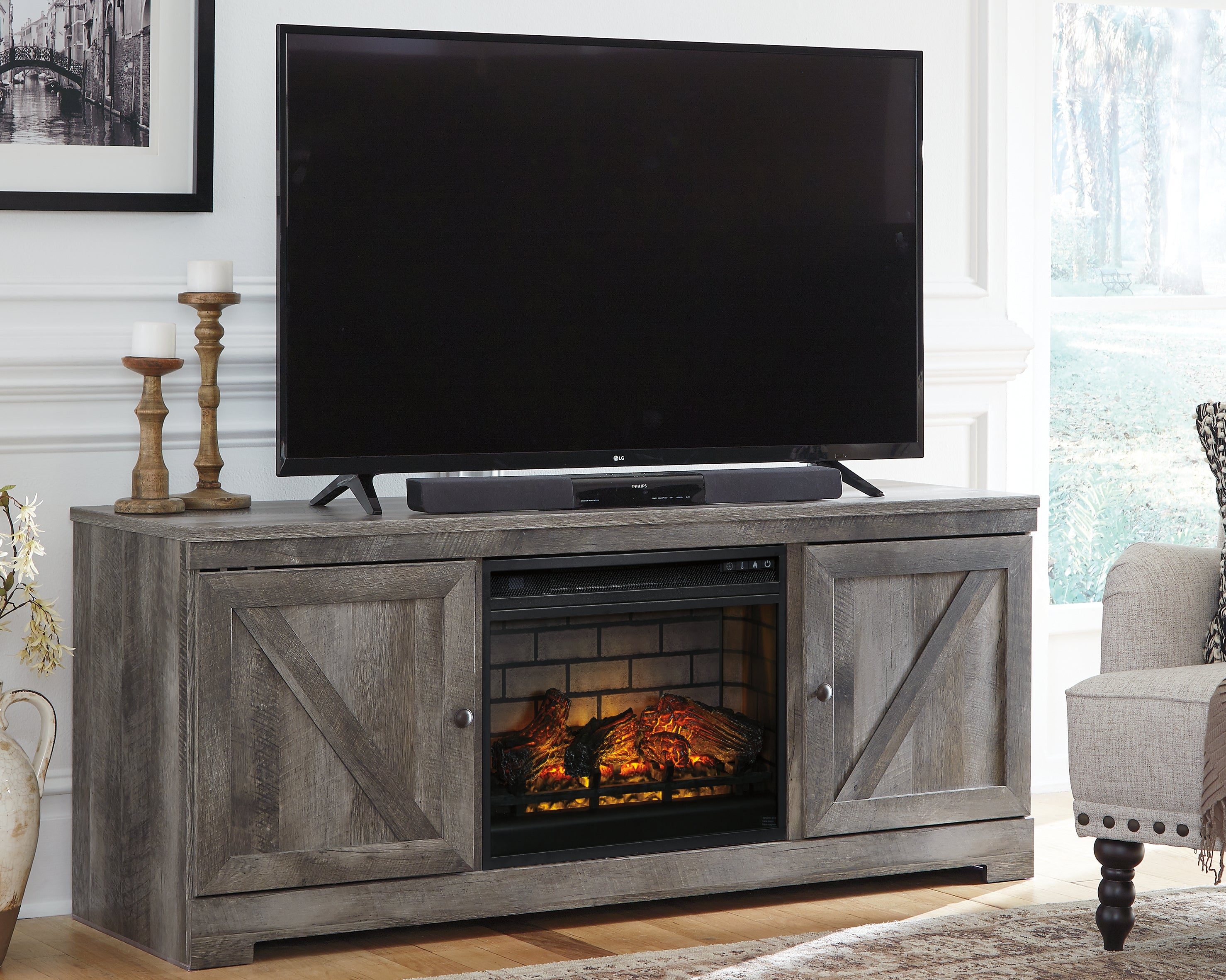 Diamond Furniture - Ashley Furniture - Wynnlow 63" TV Stand with Electric Fireplace - 63" TV Stand with Electric Fireplace - W440W9
