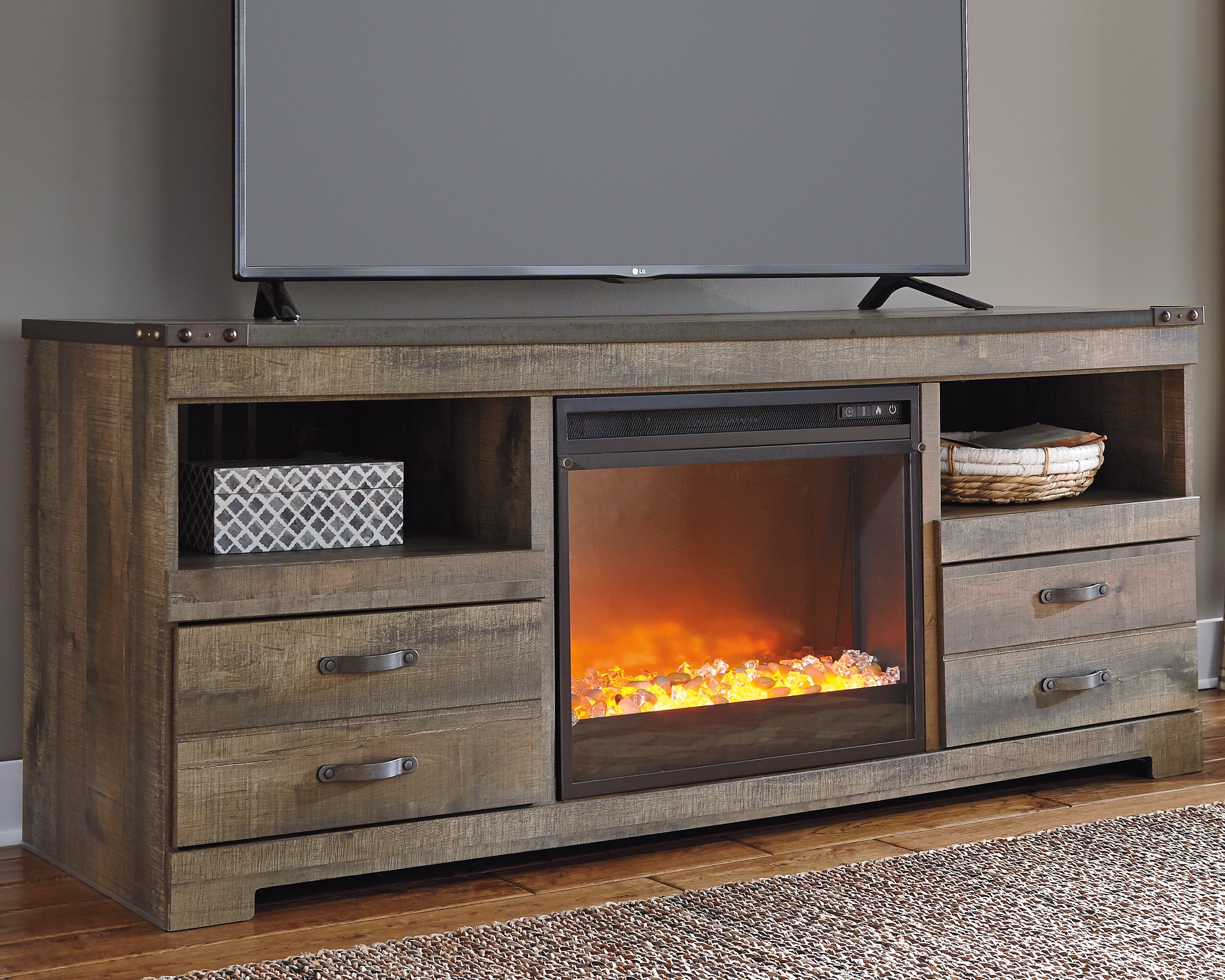 Diamond Furniture - Ashley Furniture - Trinell 63" TV Stand with Electric Fireplace - 63" TV Stand with Electric Fireplace - W446W5