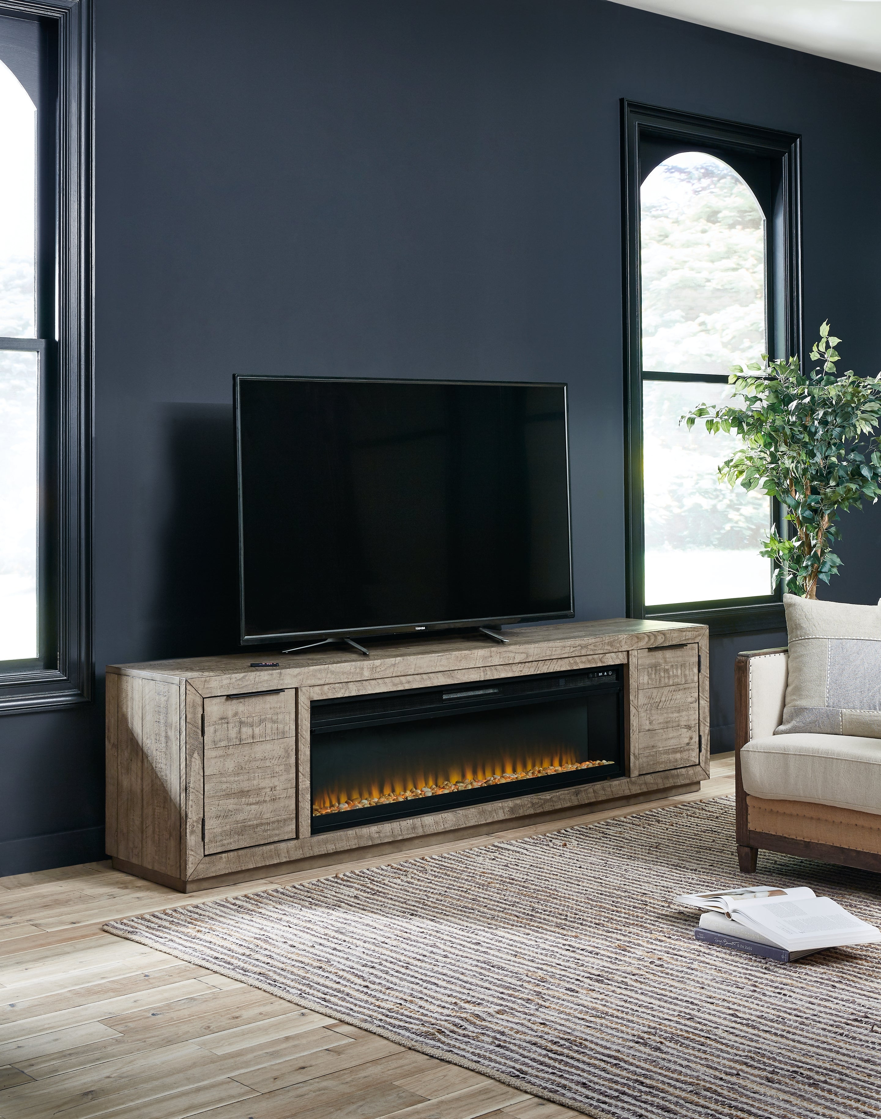 Diamond Furniture - Ashley Furniture - Krystanza TV Stand with Electric Fireplace - TV Stand with Electric Fireplace - W760W1