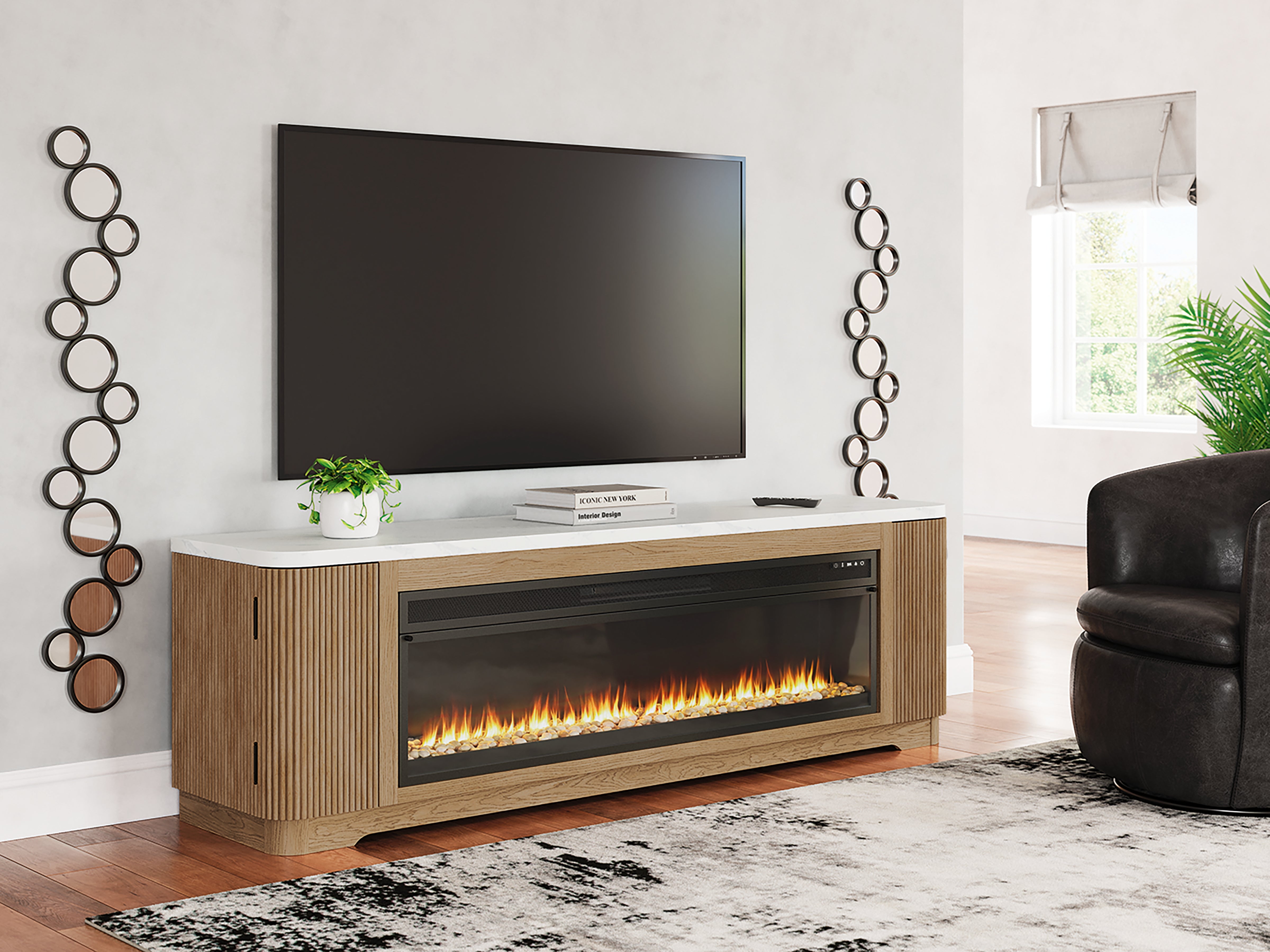 Diamond Furniture - Ashley Furniture - Camdill 80" TV Stand with Electric Fireplace - 80" TV Stand with Electric Fireplace - W808W1