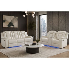 Power Motion Sofa w/ Dropdown and LED Lights, and Power Motion Loveseat in Oyster