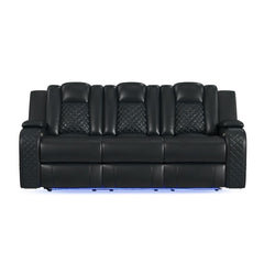 Power Motion Sofa w/ Dropdown and LED Lights, and Power Motion Loveseat in Pebble Black