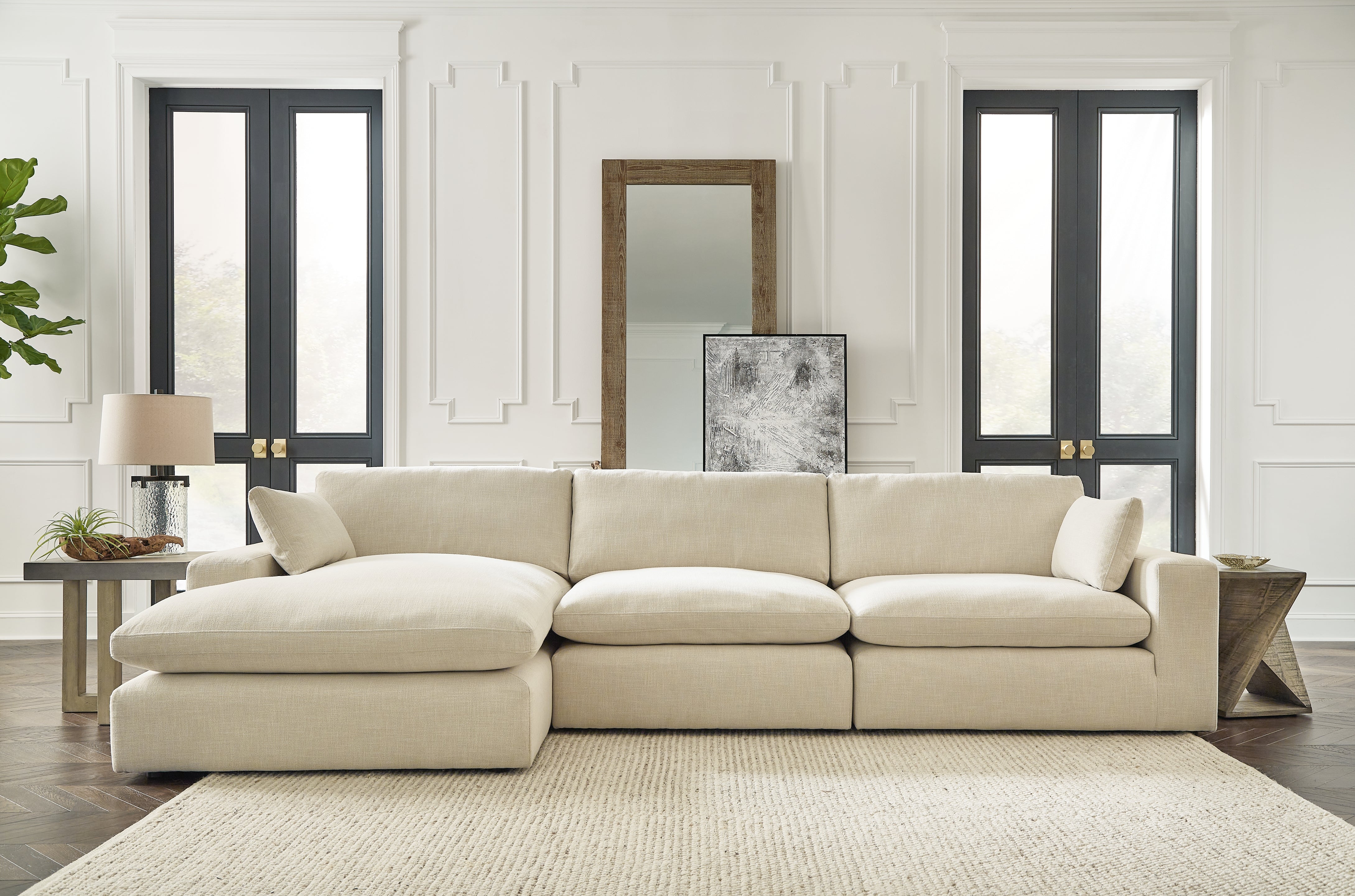 Diamond Furniture - Ashley Furniture - Elyza Sectional - RAF 3-Piece Sectional with Chaise / Linen - 10006S3