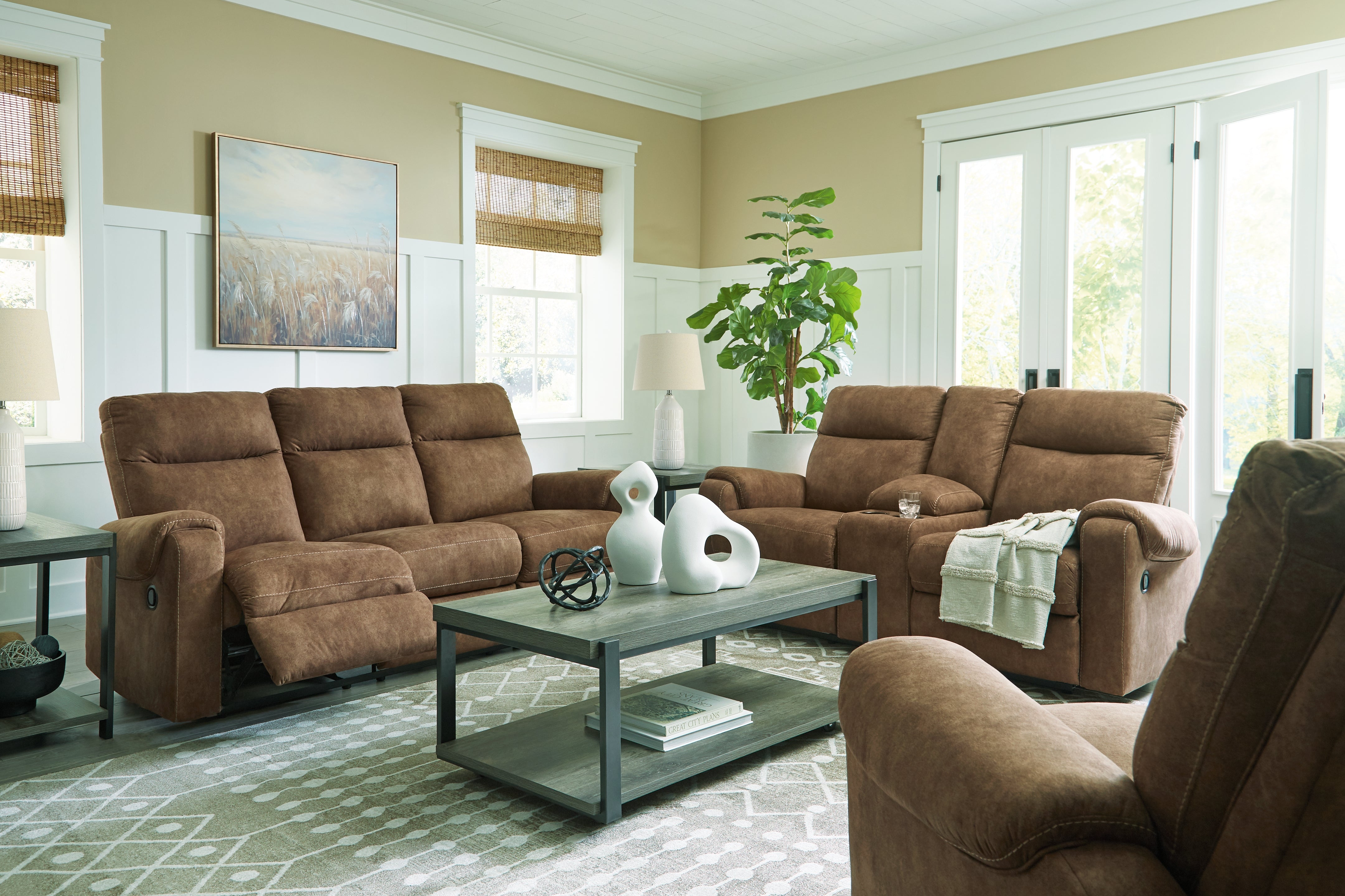 Diamond Furniture - Ashley Furniture - Edenwold Reclining Sofa - Reclining Sofa, Loveseat and Recliner / Brindle - 13805U2